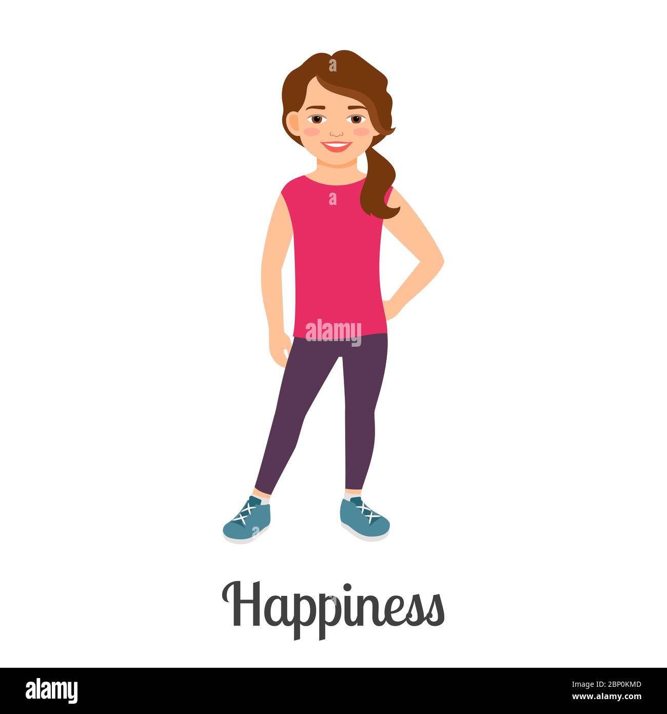 Dibujos animados niña felicidad sensación aislada sobre fondo blanco.  Ilustración vectorial Imagen Vector de stock - Alamy