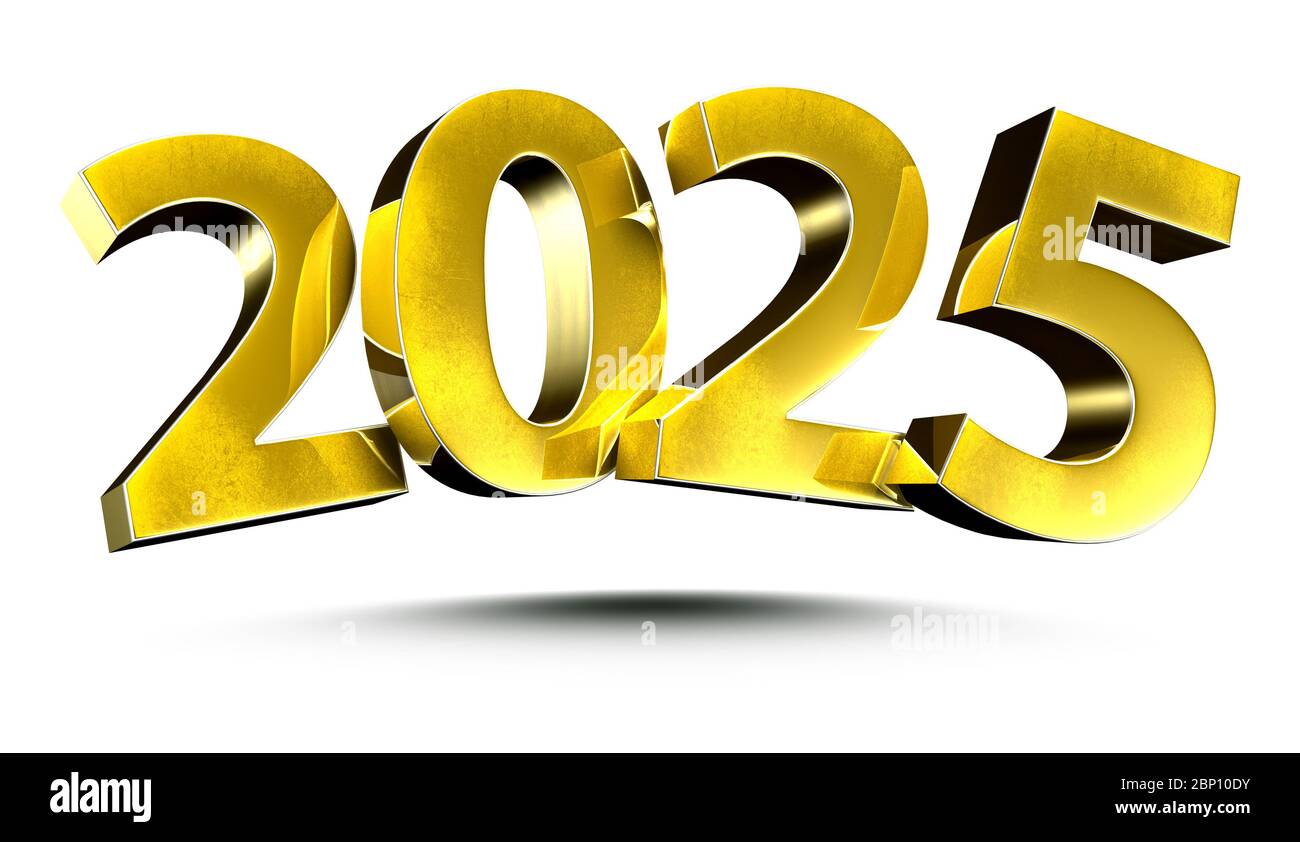 Números de ilustración 3D 2025 Oro aislado sobre fondo blanco (con
