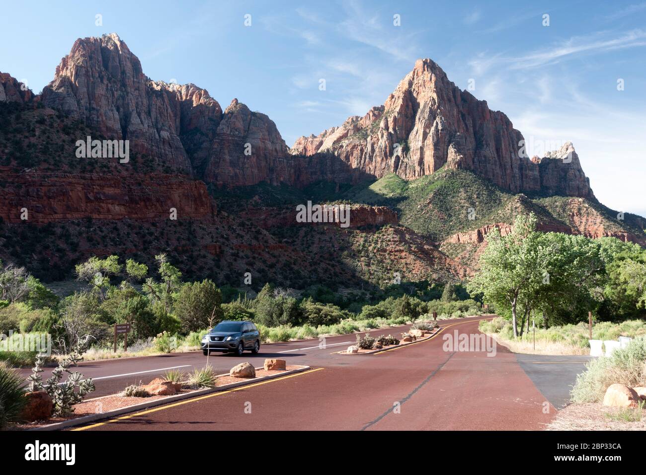 Zion-Mt. Carmel en el valle a lo largo del río Virgen en el Parque Nacional Zion, Utah Foto de stock