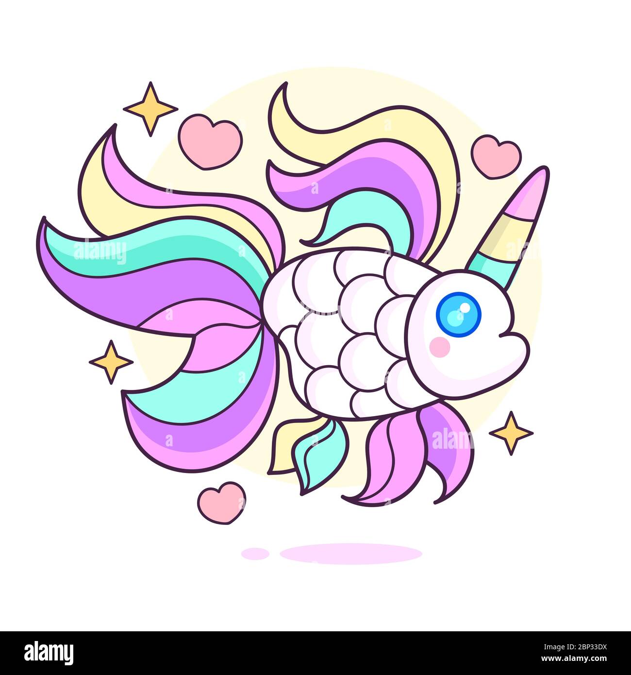 Icorn Fish Con Icono De Vector De Cuerno Arco Iris Pegatina Silueta Etiqueta De Parche Lindo Magic Cartoon Fantasy Cute Animal Simbolo De Sueno Diseno Para Childre Imagen Vector De Stock