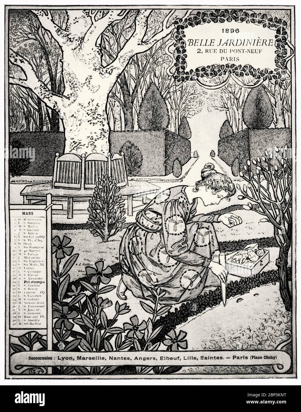 'Arco del Calendario Bella Jardiniere' de Eugène Grasset (1845-1917), una artista Suiza decorativa que trabajó en París, Francia en una variedad de campos de diseño creativo durante la Belle Époque. Es considerado un pionero en el diseño Art Nouveau. Foto de stock