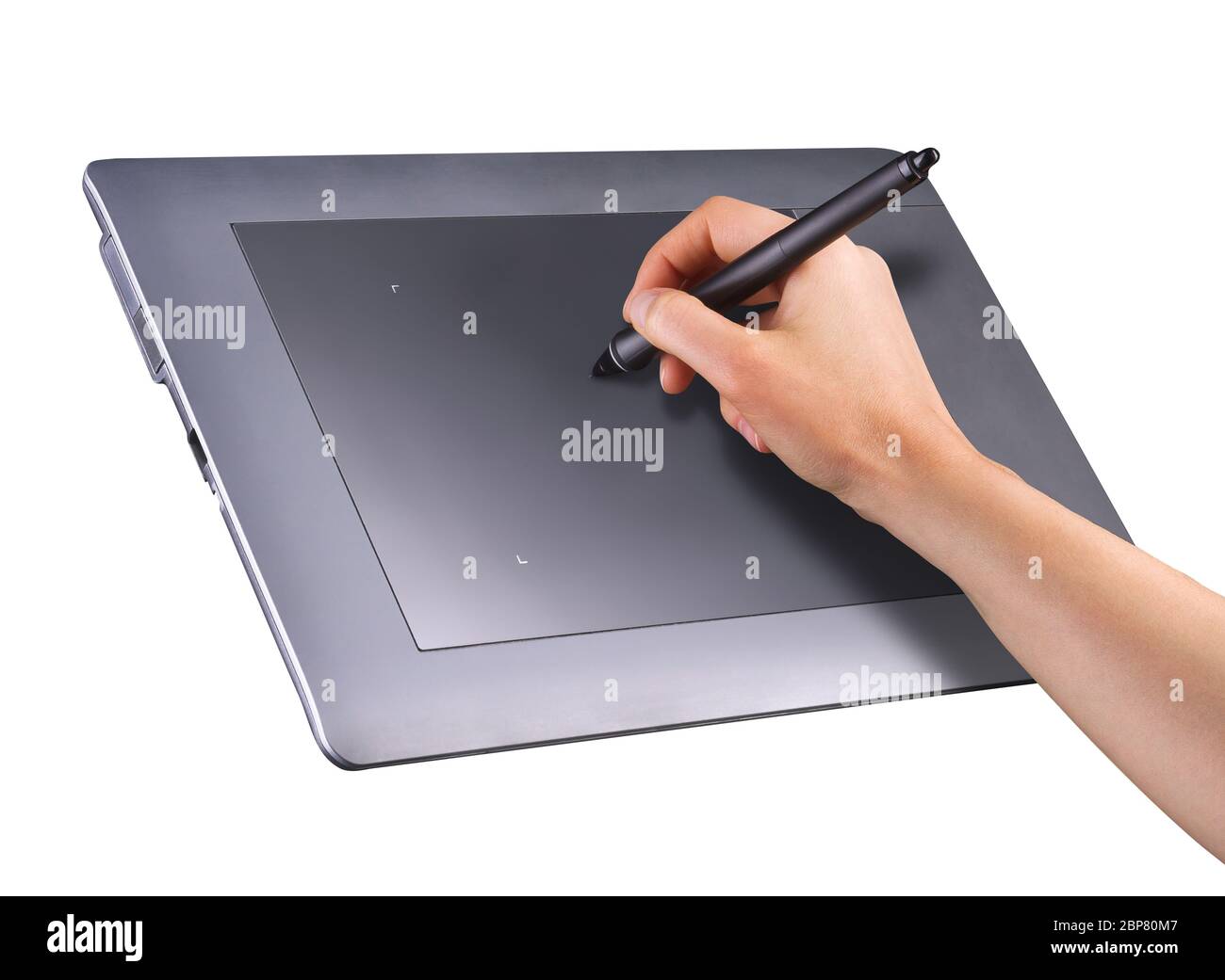 Lápiz gráfico digital de sujeción manual y tableta gráfica de dibujo  aisladas sobre blanco Fotografía de stock - Alamy