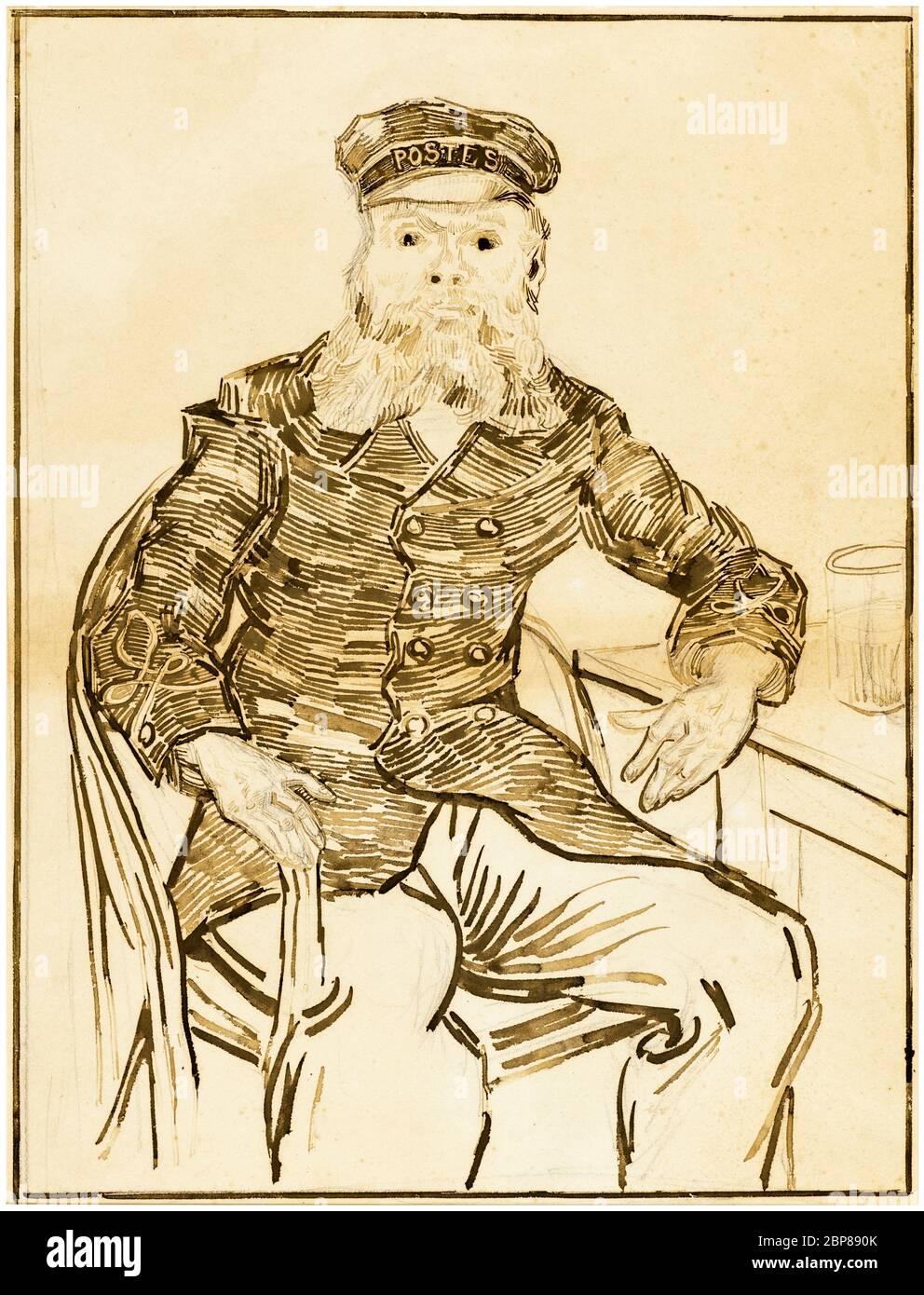 Vincent Van Gogh, el Postman: Joseph Roulin, dibujo de retrato, 1888 Foto de stock
