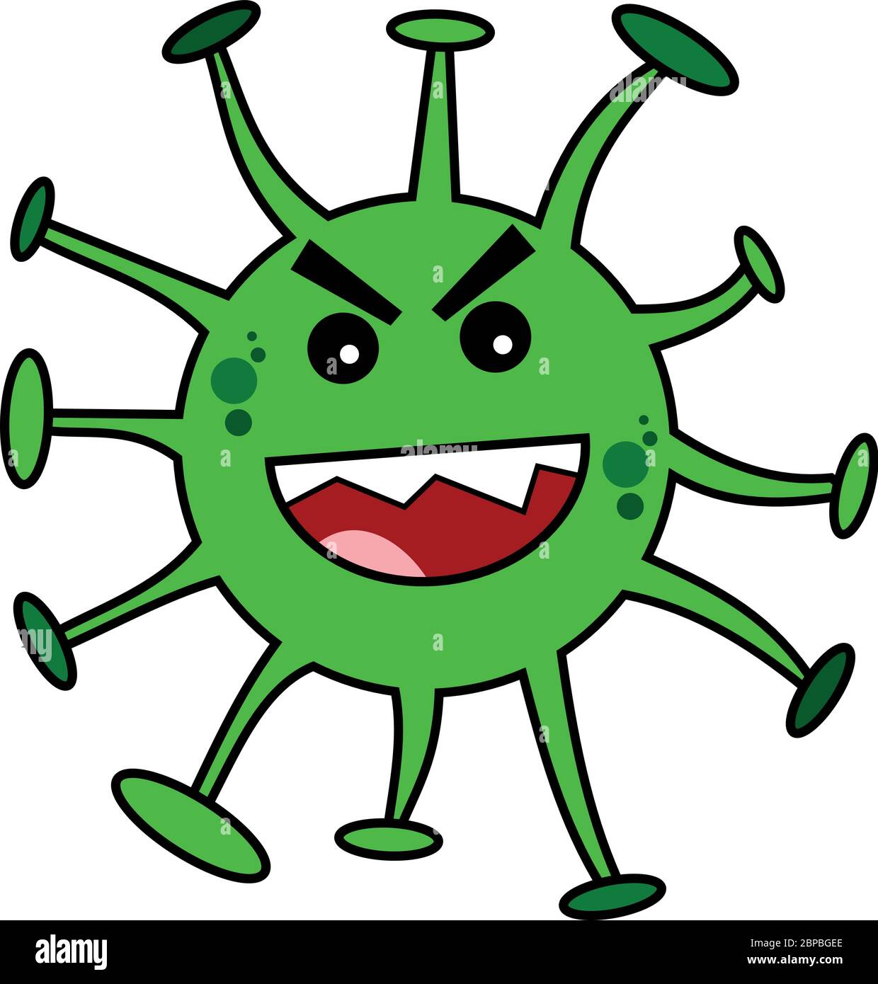 célula del virus de dibujos animados divertido personaje malo riendo  aislado sobre fondo blanco Imagen Vector de stock - Alamy