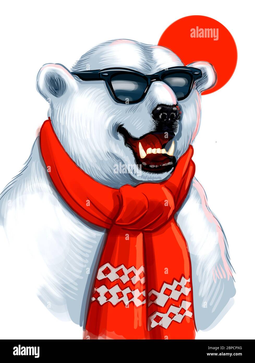 Oso polar fresco en gafas de sol y bufanda roja. Ilustración digital  Fotografía de stock - Alamy