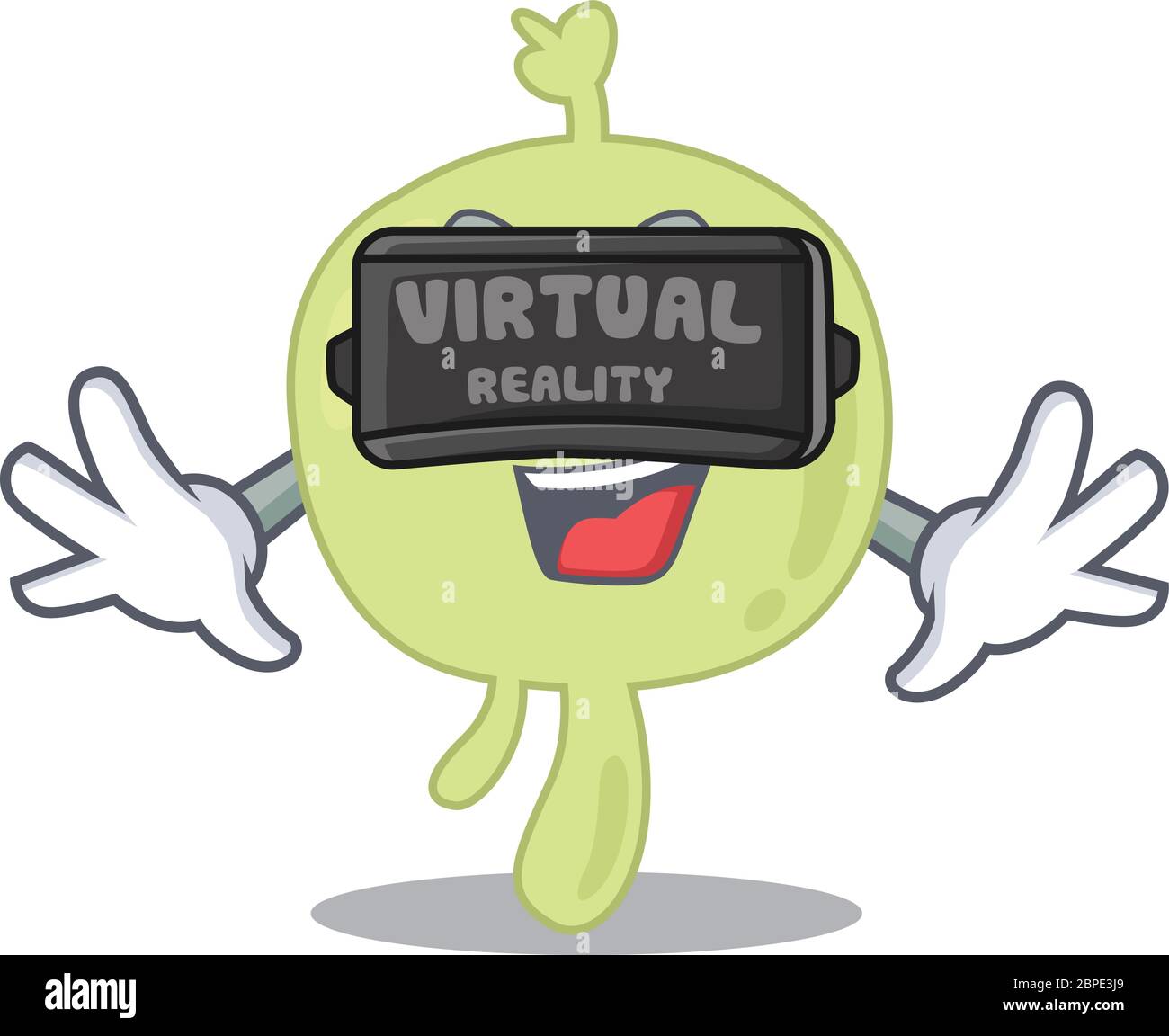 Una imagen de dibujos animados de un ganglio linfático usando el auricular moderno de realidad Virtual Ilustración del Vector
