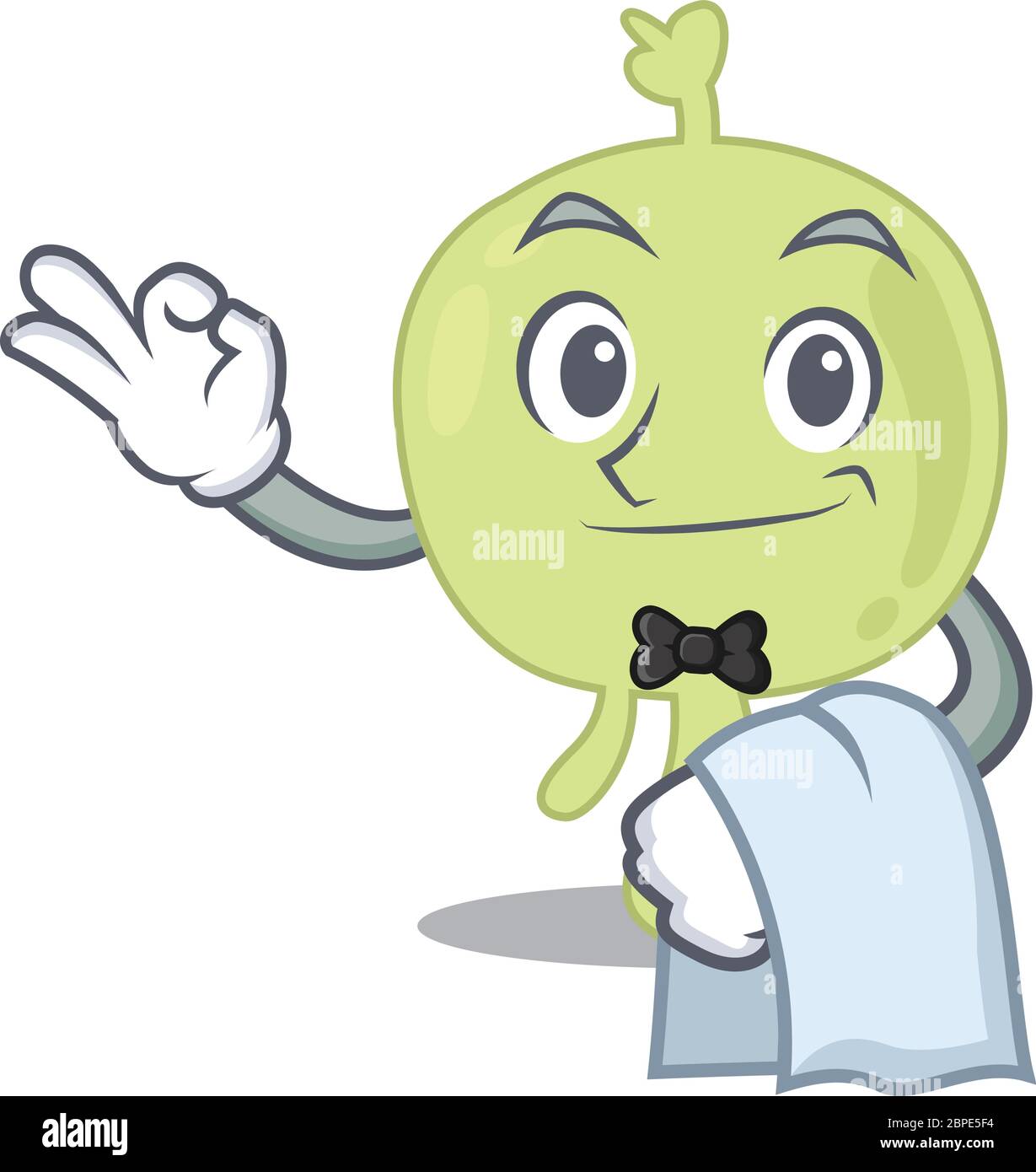 Una imagen de dibujos animados de un camarero de ganglios linfáticos con una servilleta blanca Ilustración del Vector