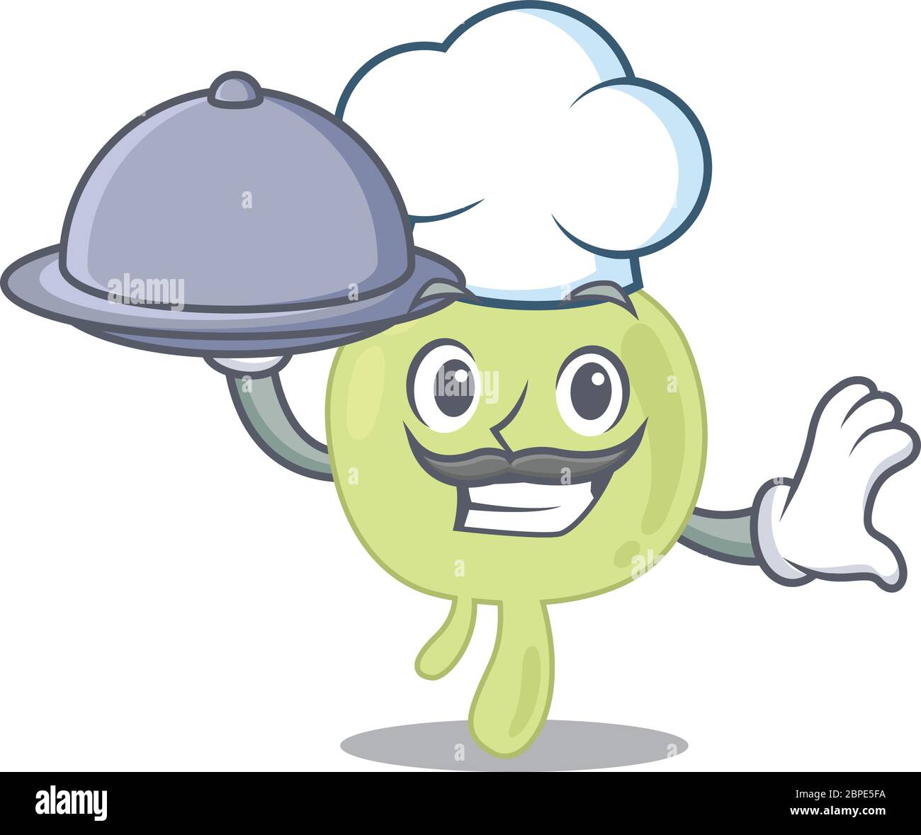 diseño de mascota de un chef de ganglio linfático que sirve comida en la bandeja Ilustración del Vector