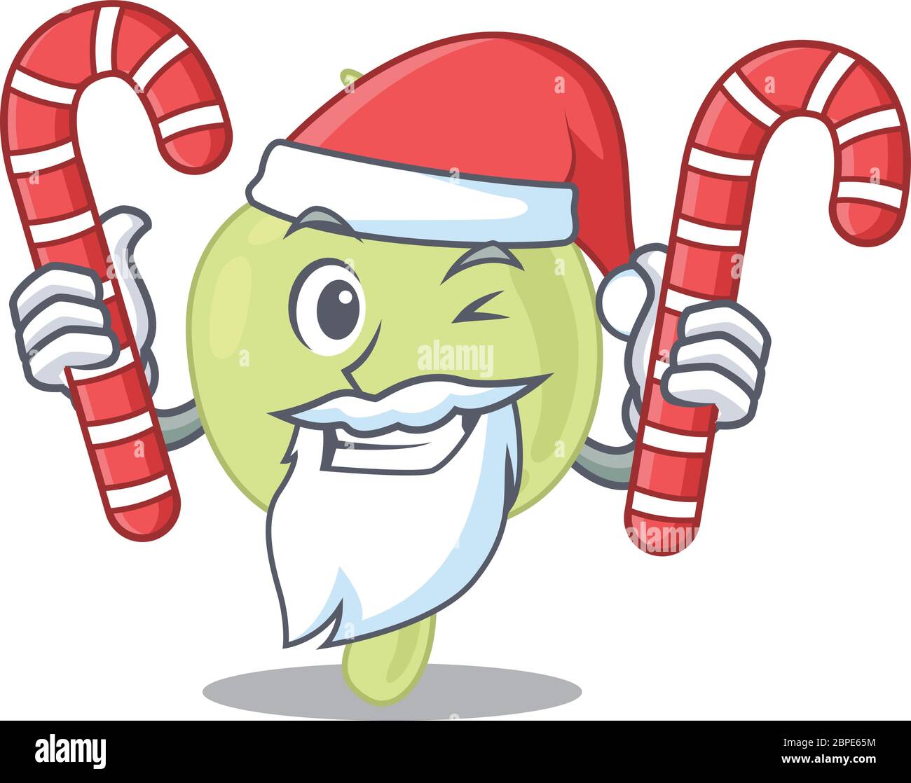 Ganglio linfático amable vestido con el personaje de Santa Cartoon con dulces navideños Ilustración del Vector