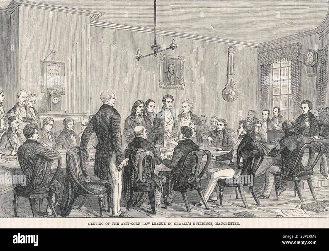 Reunión DE LA LIGA DE LEYES CONTRA EL MAÍZ en su sede de Manchester alrededor de 1840 Foto de stock