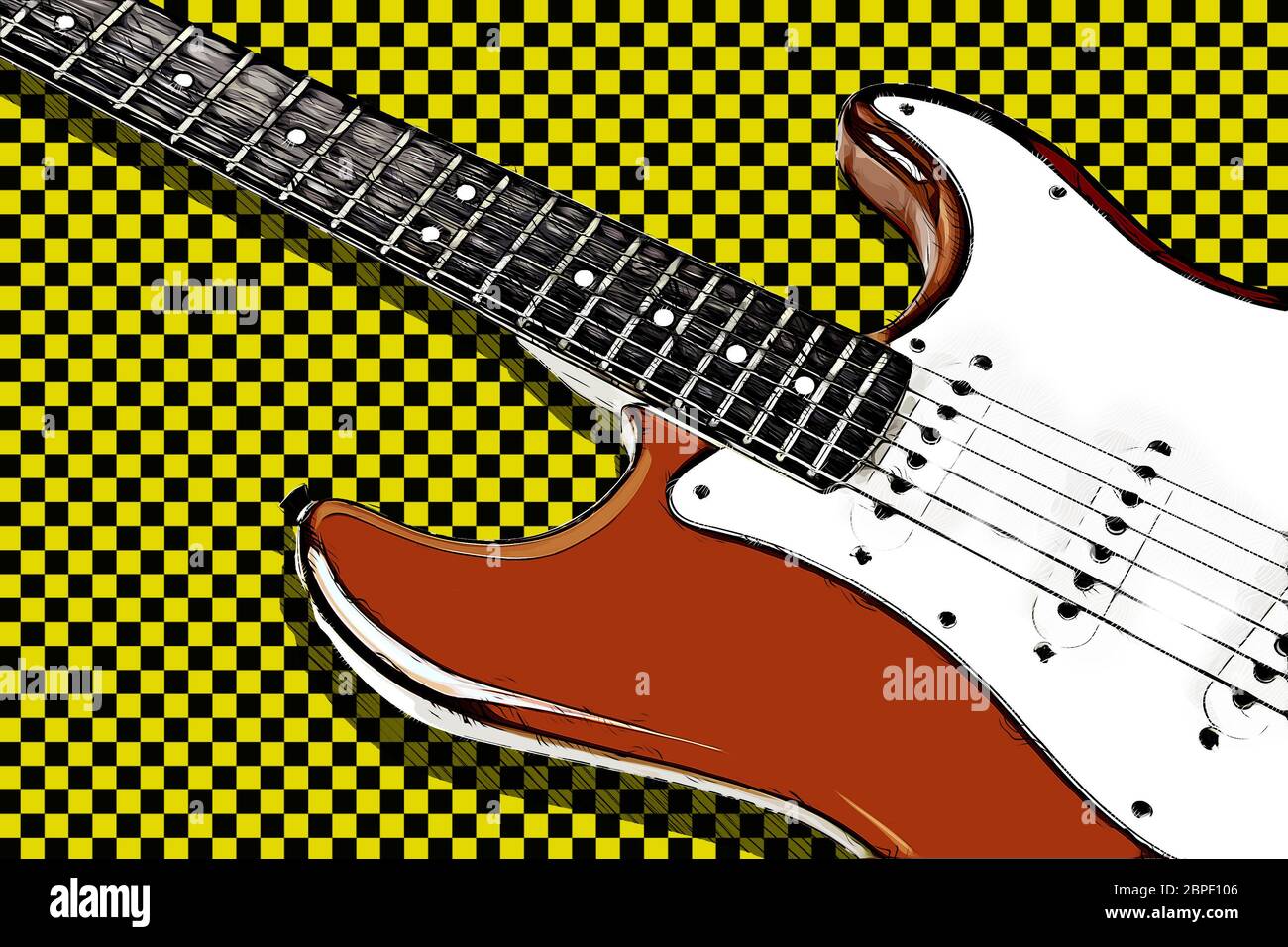 Rock guitarra eléctrica, guitarra eléctrica rock detalle instrumento cuerta Foto de stock