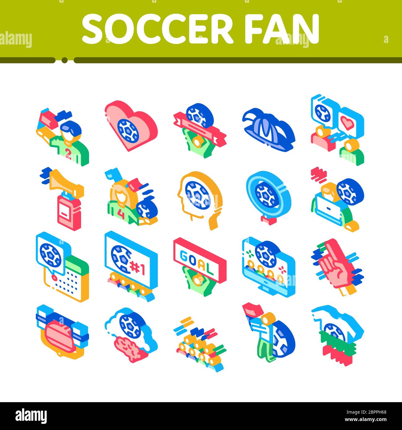 Atributos de los fans de fútbol Icons Set Vector Imagen Vector de stock