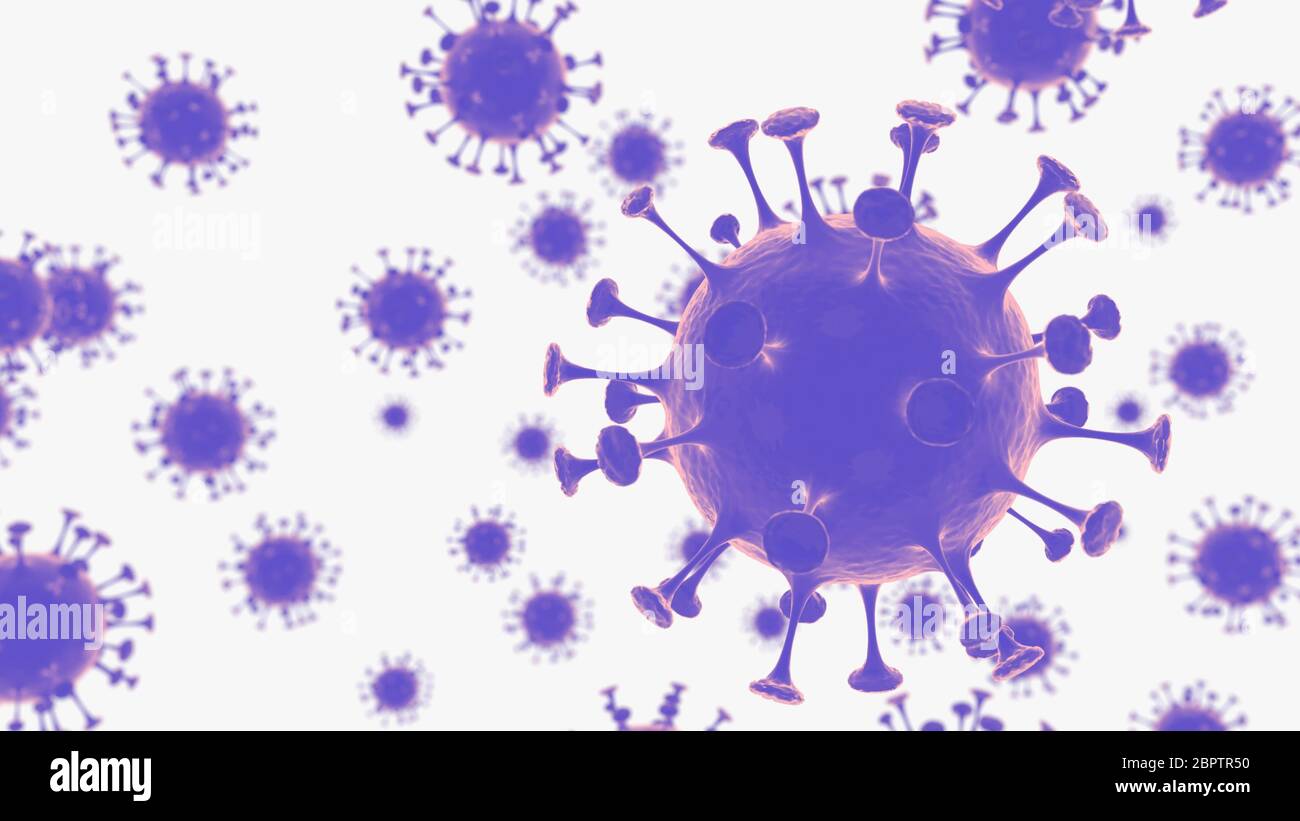virus de la corona células microscópicas ilustración 3d sobre fondo blanco Foto de stock