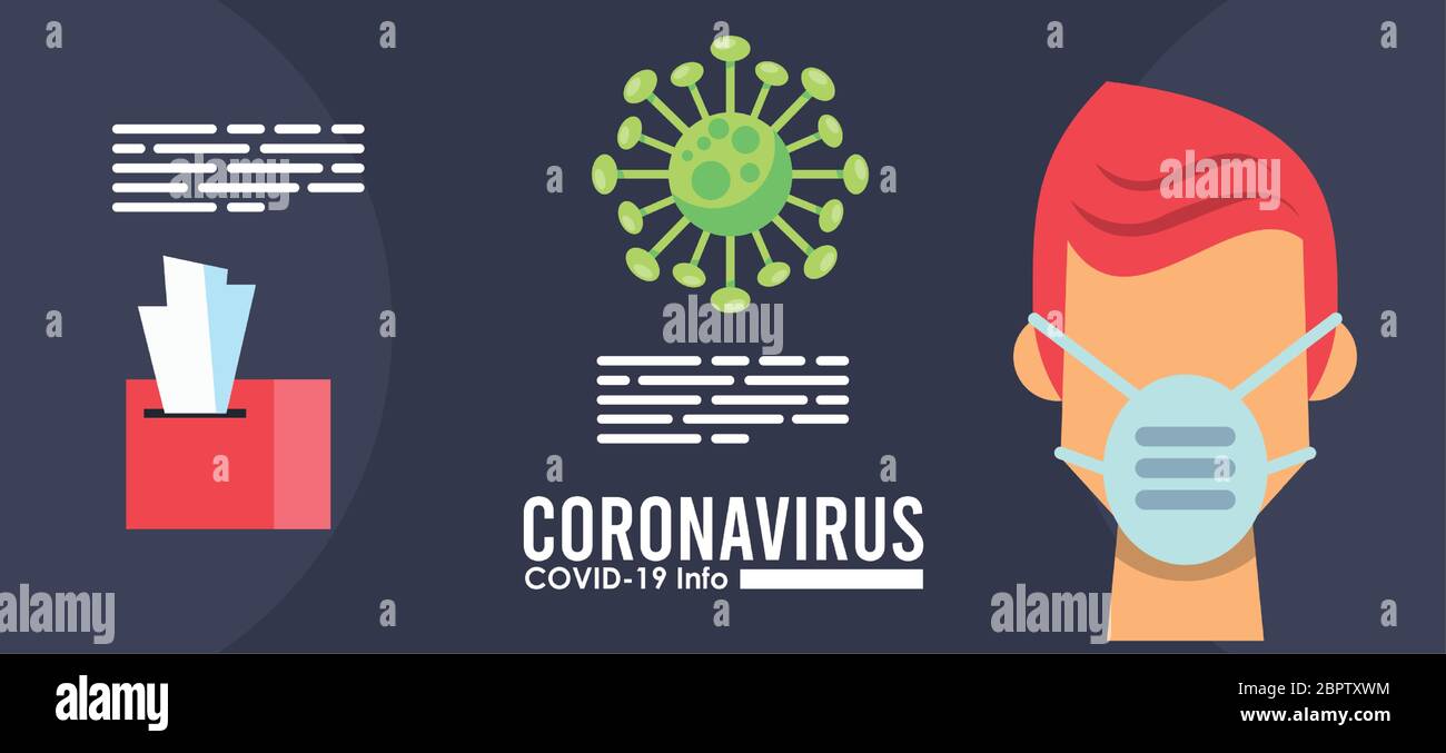 infografía del virus de la corona con una persona que usa máscara médica Ilustración del Vector