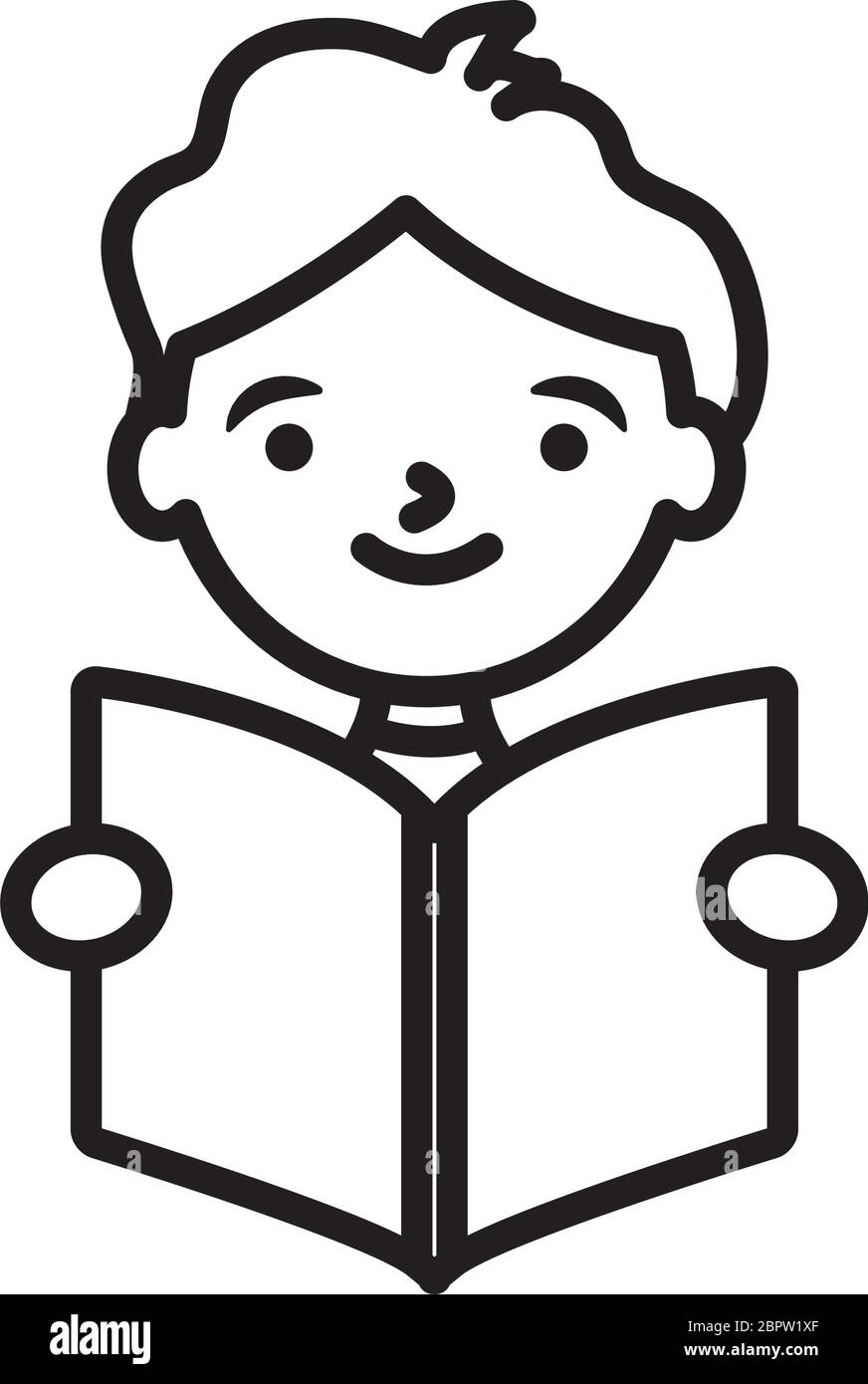 hombre de dibujos animados leyendo un icono de libro sobre fondo blanco,  estilo de línea, ilustración vectorial Imagen Vector de stock - Alamy