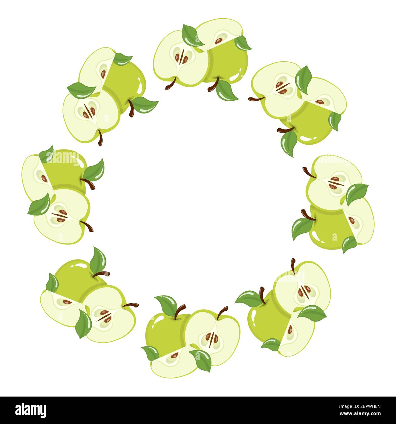 Guirnalda de frutos de manzana verde con espacio para texto. Dibujos animados orgánicos dulce de alimentos. Frutas de verano para un estilo de vida saludable. Ilustración vectorial para cualquier diseño Imagen Vector Guirnalda de frutos de manzana verde con espacio para texto. Dibujos animados orgánicos dulce de alimentos. Frutas de verano para un estilo de vida saludable. Ilustración vectorial para cualquier diseño Imagen Vector