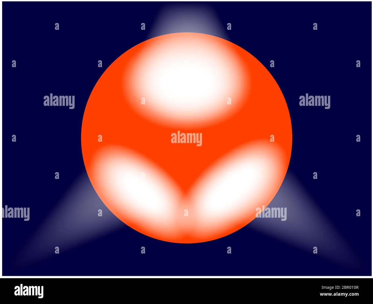 Un globo iluminado con un globo rojo con 3 focos. Foto de stock