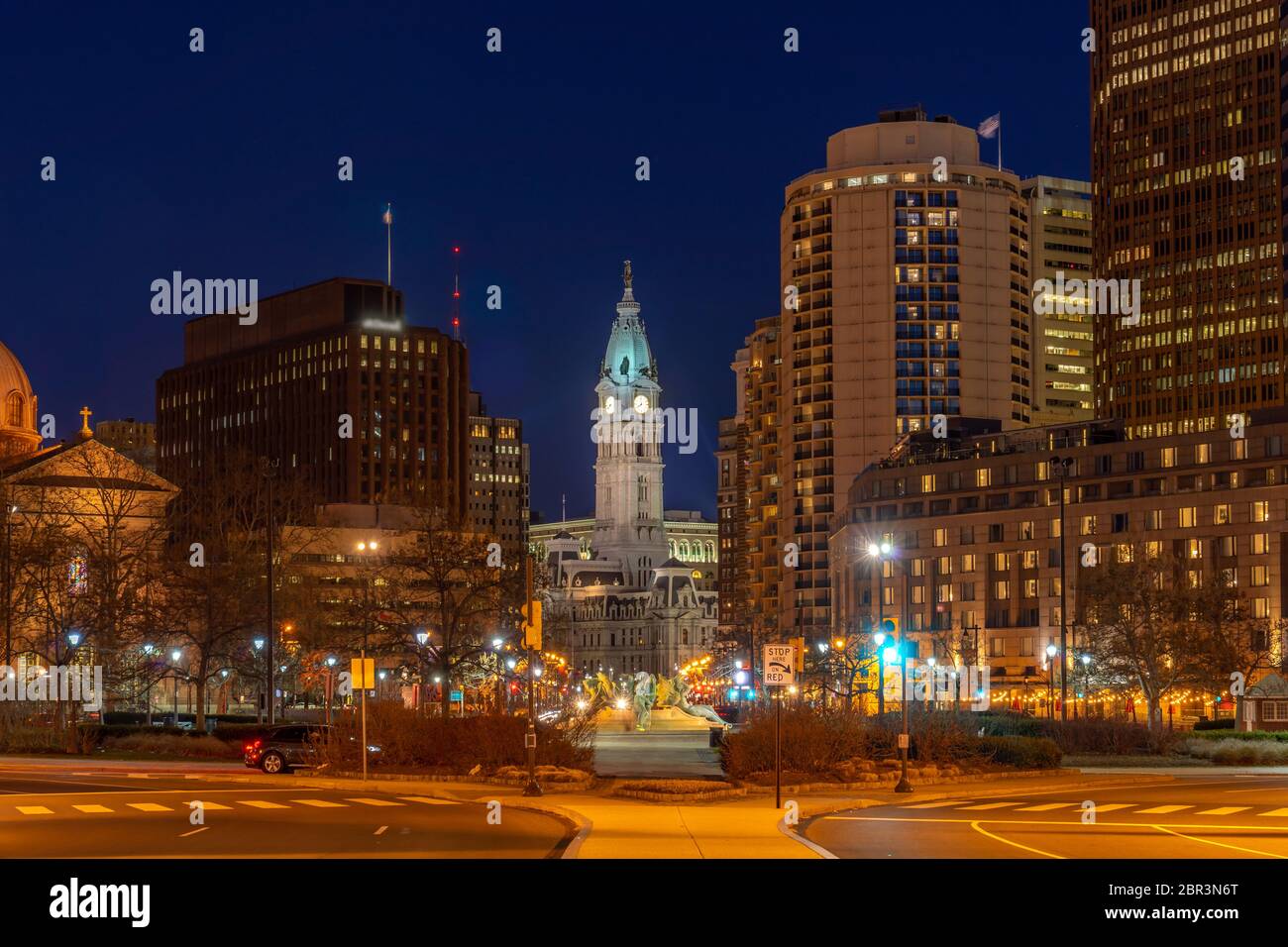 Philladelphia Ayuntamiento Torre del Reloj en Philladelphia, Pennsylvania, Estados Unidos. Sunset Foto de stock
