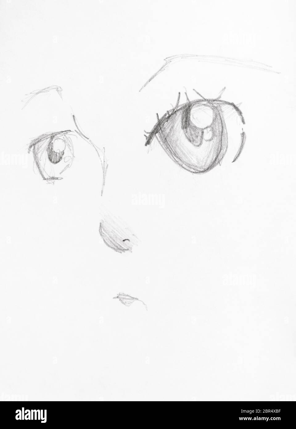 Croquis del anime femenino se enfrentan con grandes ojos dibujados a mano  en Lápiz negro sobre papel blanco Fotografía de stock - Alamy