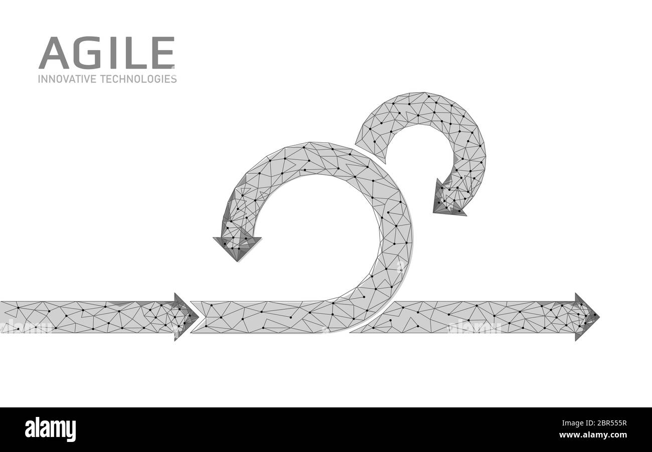 Ciclo de vida de un proyecto de desarrollo ágil. Probar el concepto de estrategia del sistema. Círculo símbolo de flecha de aplanamiento bajo flexible de poli. Ilustración vectorial Ilustración del Vector