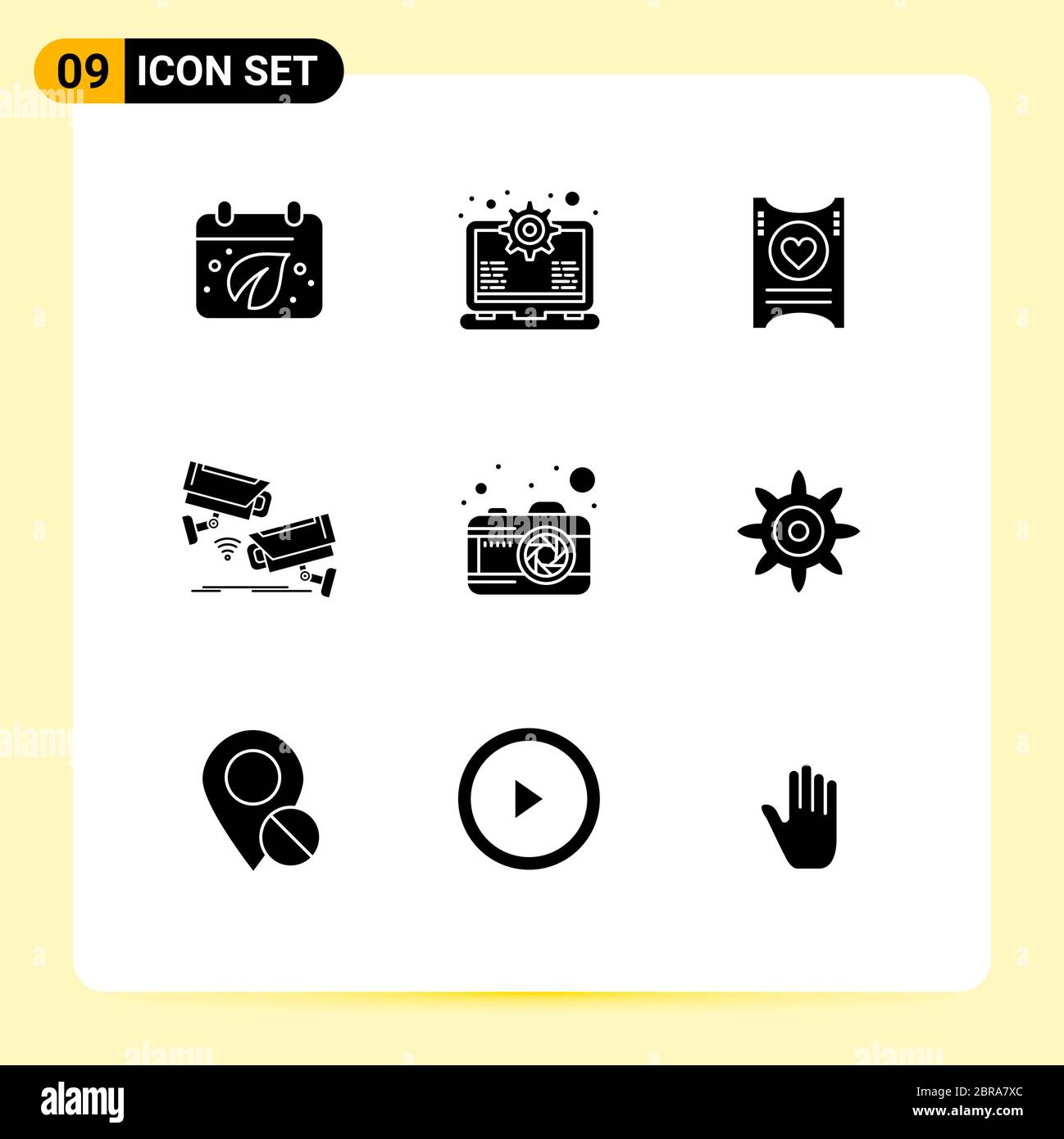 Conjunto de 9 iconos modernos de la IU símbolos señales para cámara, vigilancia, ticket, seguridad, cctv elementos de diseño vectorial editables Ilustración del Vector