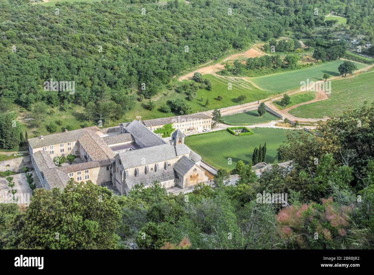 Vista de la Abadía de Senanque en el Luberon, Provenza, Francia Foto de stock