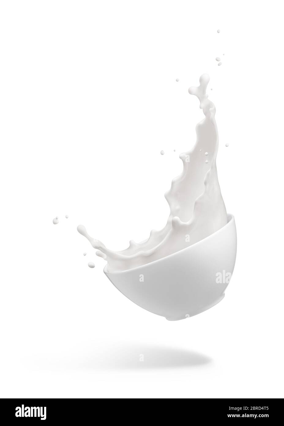 la leche salpica del recipiente aislado sobre blanco Foto de stock