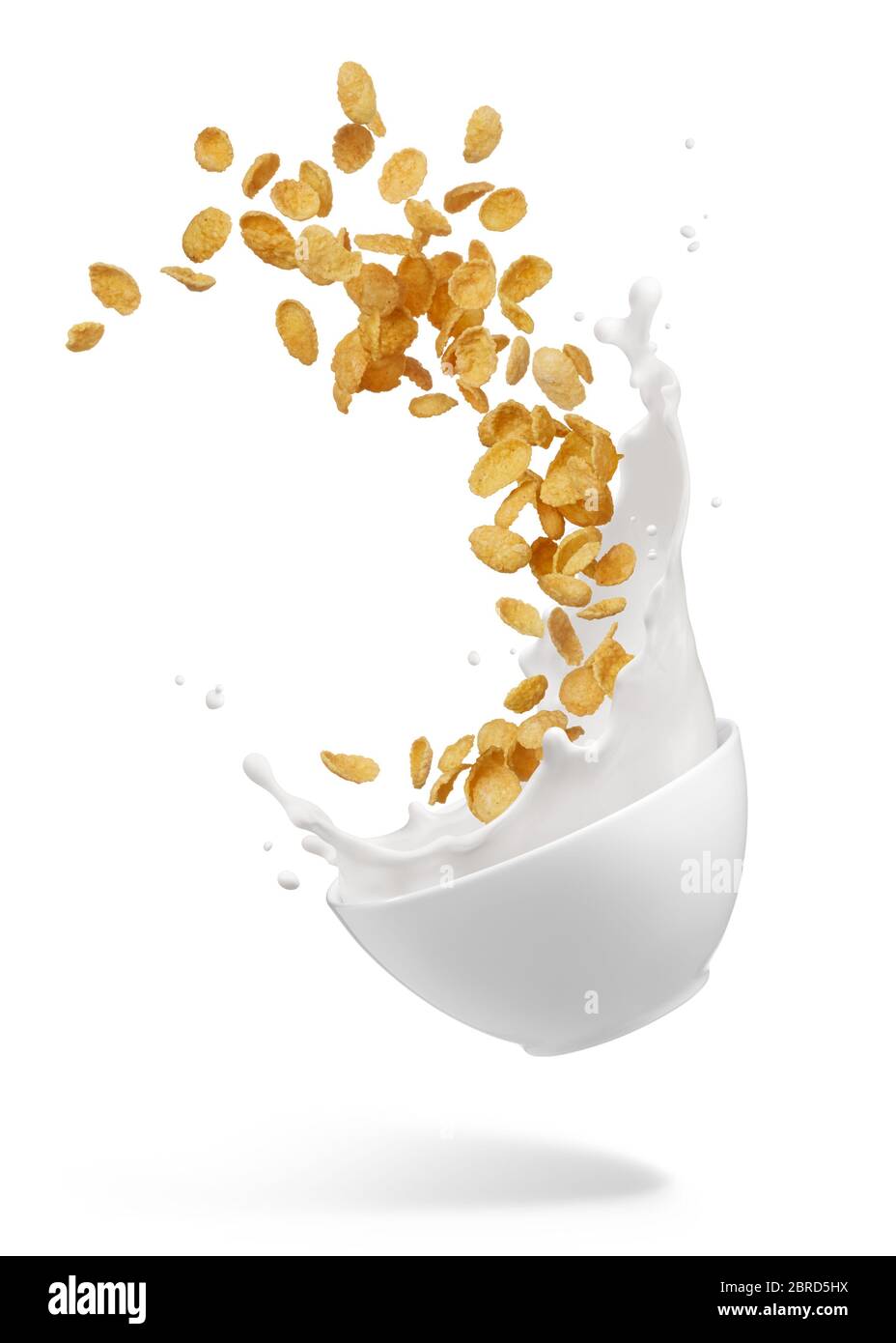 cuenco de copos de maíz con salpicadura de leche Foto de stock