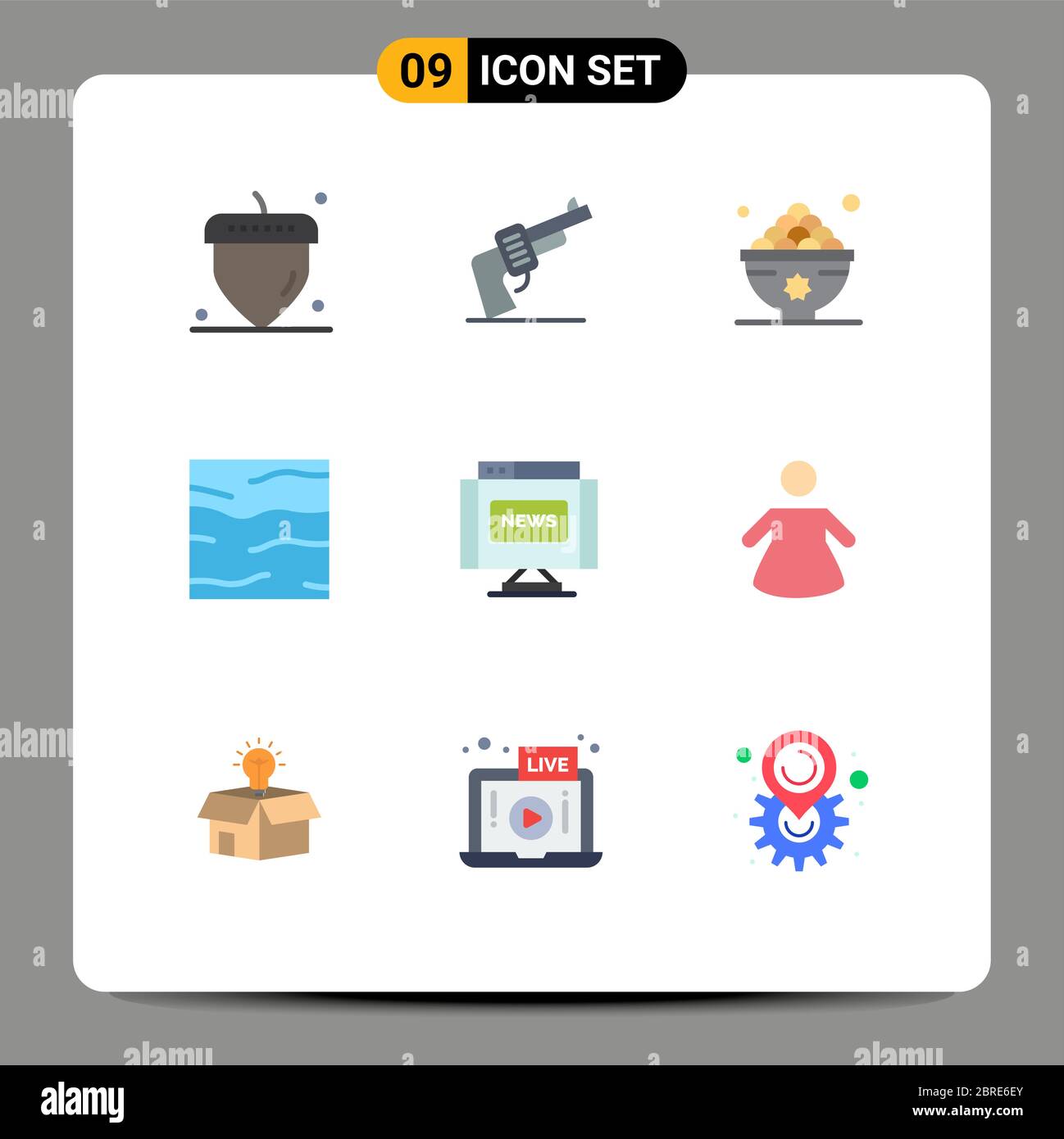 9 Flat Color Concept for Websites Mobile and Apps Communications, water, food, sea, climate elementos de diseño vectorial editables Ilustración del Vector
