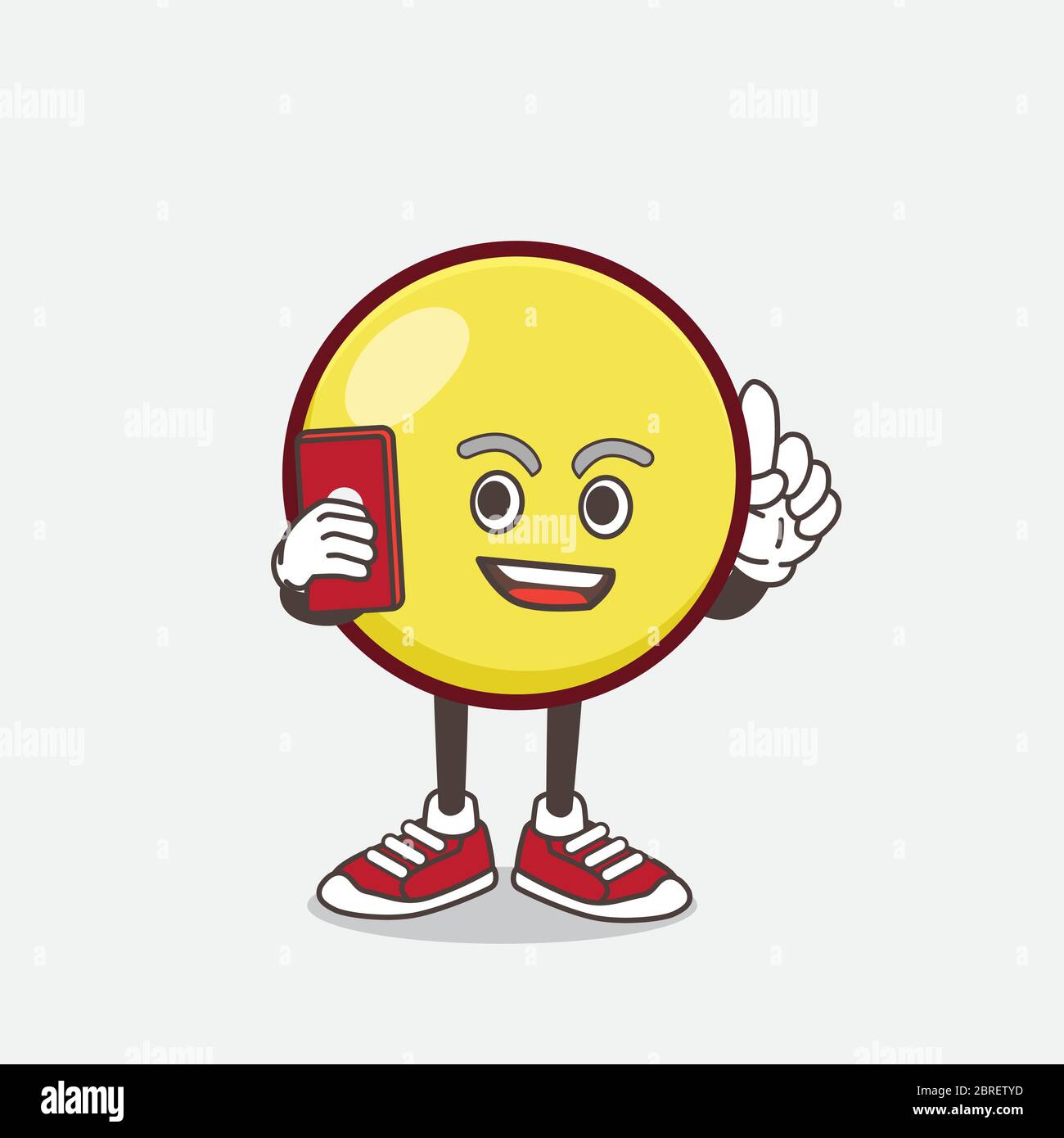Una ilustración de la mascota de la bola amarilla Emoticon caricatura  hablando por teléfono Imagen Vector de stock - Alamy