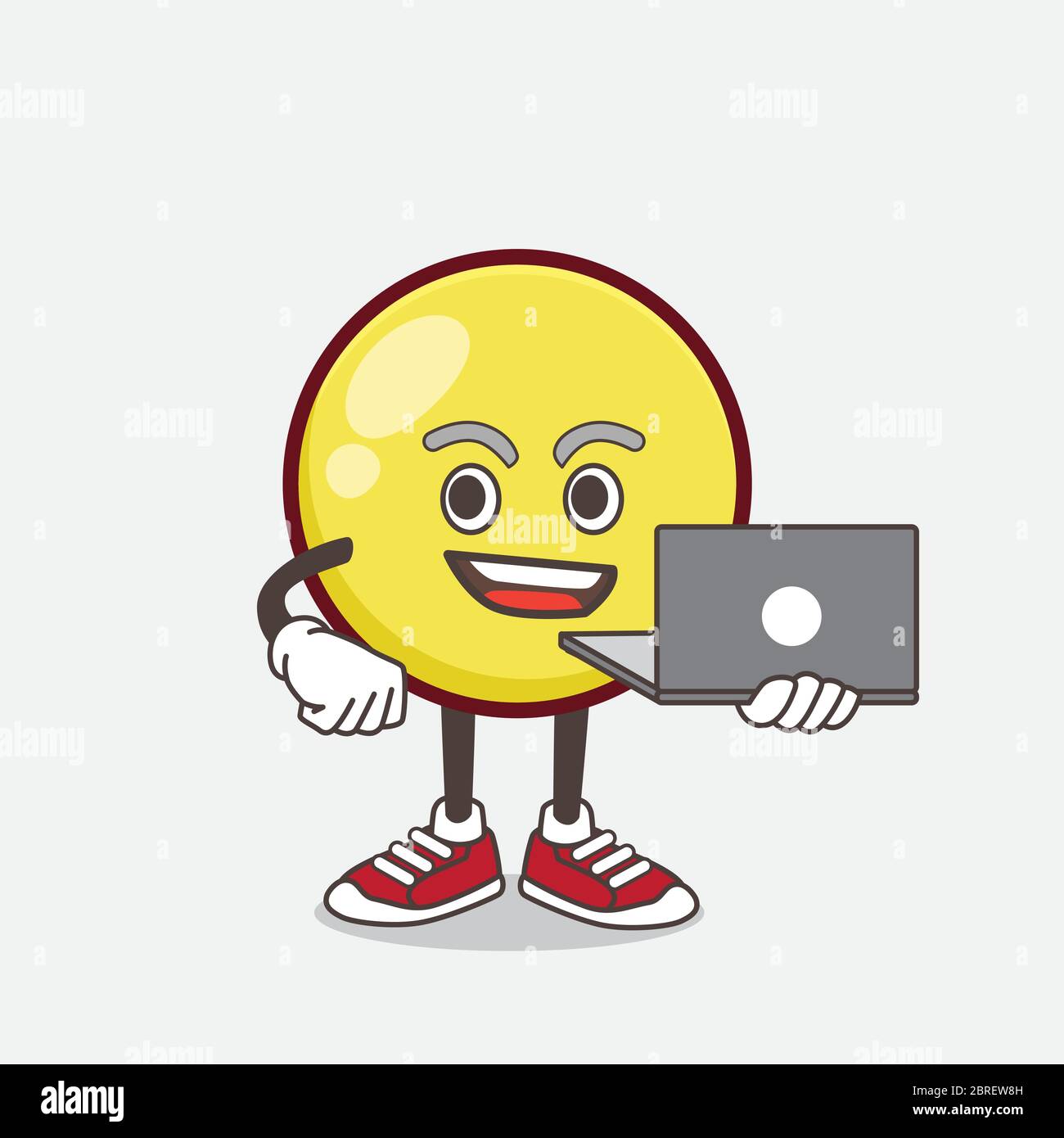 Una ilustración de la pelota amarilla Emoticon personaje mascota de dibujos animados trabajando con el portátil Imagen Vector de stock - Alamy Una ilustración de la pelota amarilla Emoticon personaje mascota de dibujos animados trabajando con el portátil Imagen Vector de stock - Alamy