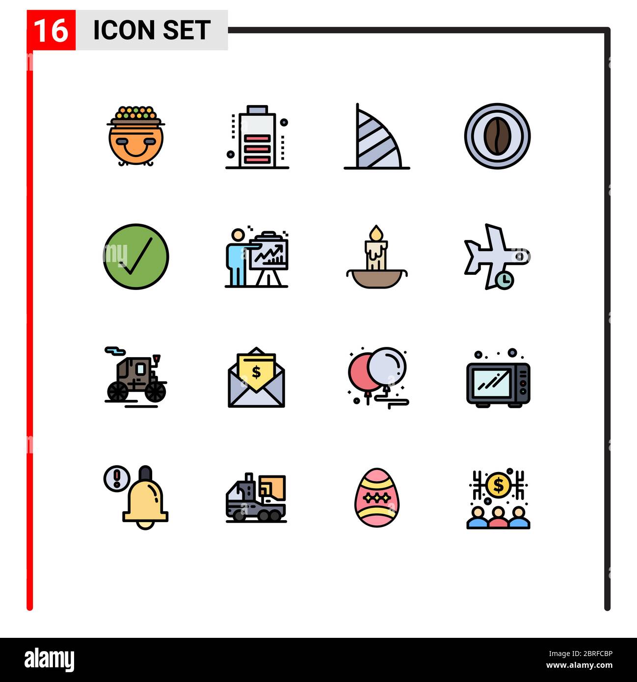 16 iconos creativos modernos signos y símbolos de grano, bebida, burj al arab, cocina, emiratos árabes unidos elementos de diseño vectorial creativo editable Ilustración del Vector