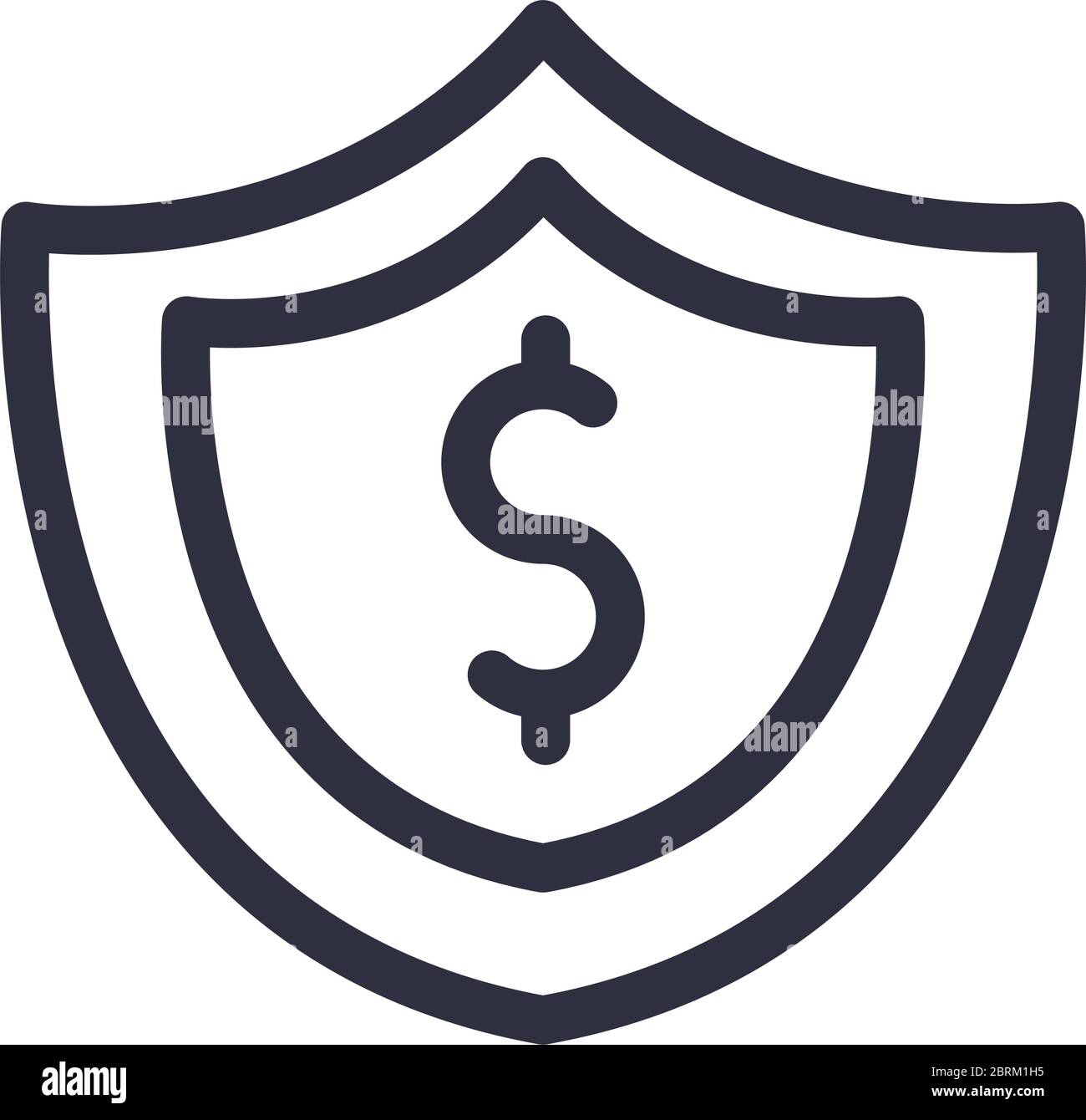 Dólar dentro de la línea de escudo icono de dinero banca financiera