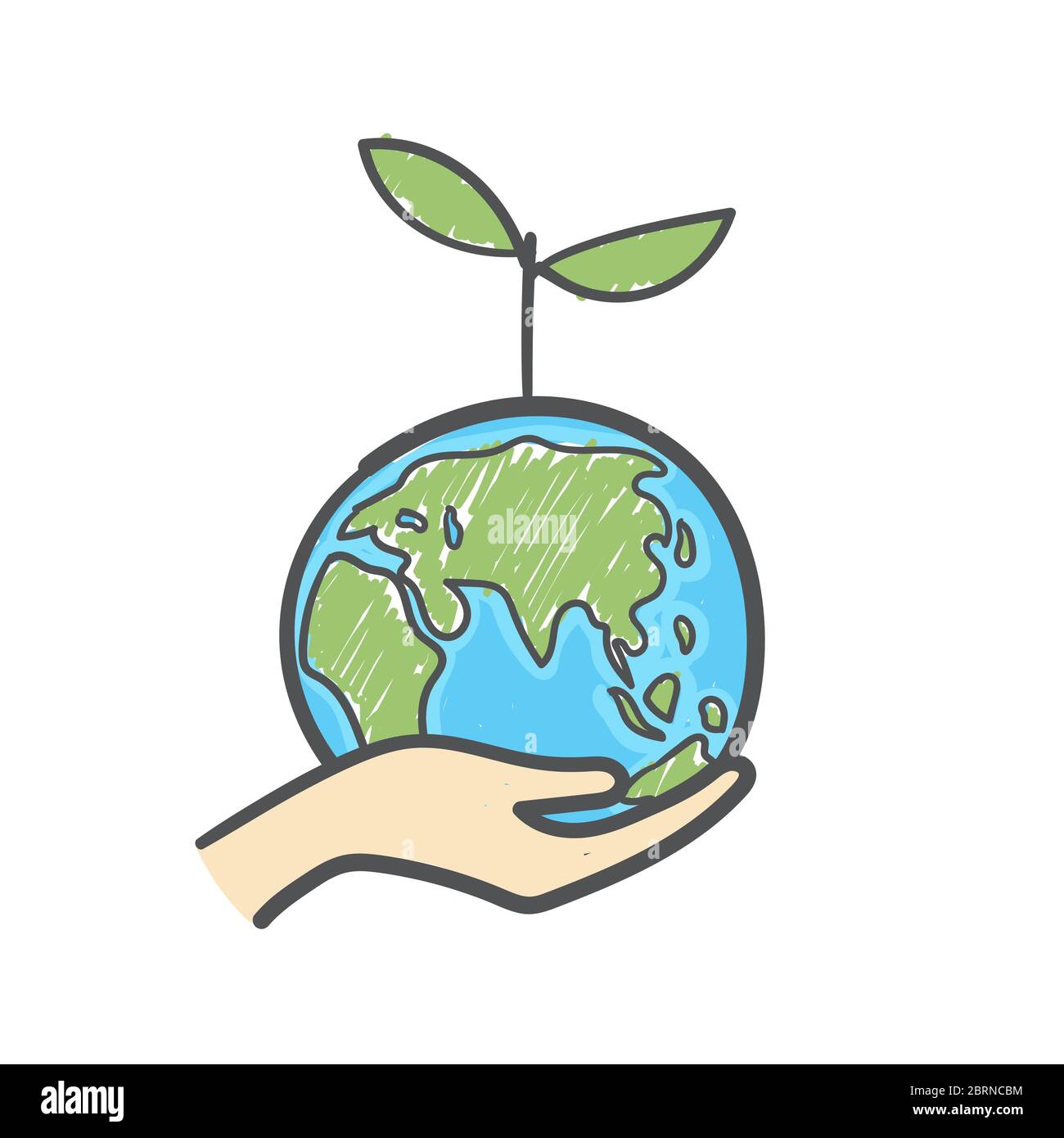 Derechos manos sosteniendo globo con planta en que el cuidado del medio  ambiente y responsabilidad social doodle. Icono de tierra dibujado a mano  sobre fondo blanco Imagen Vector de stock - Alamy