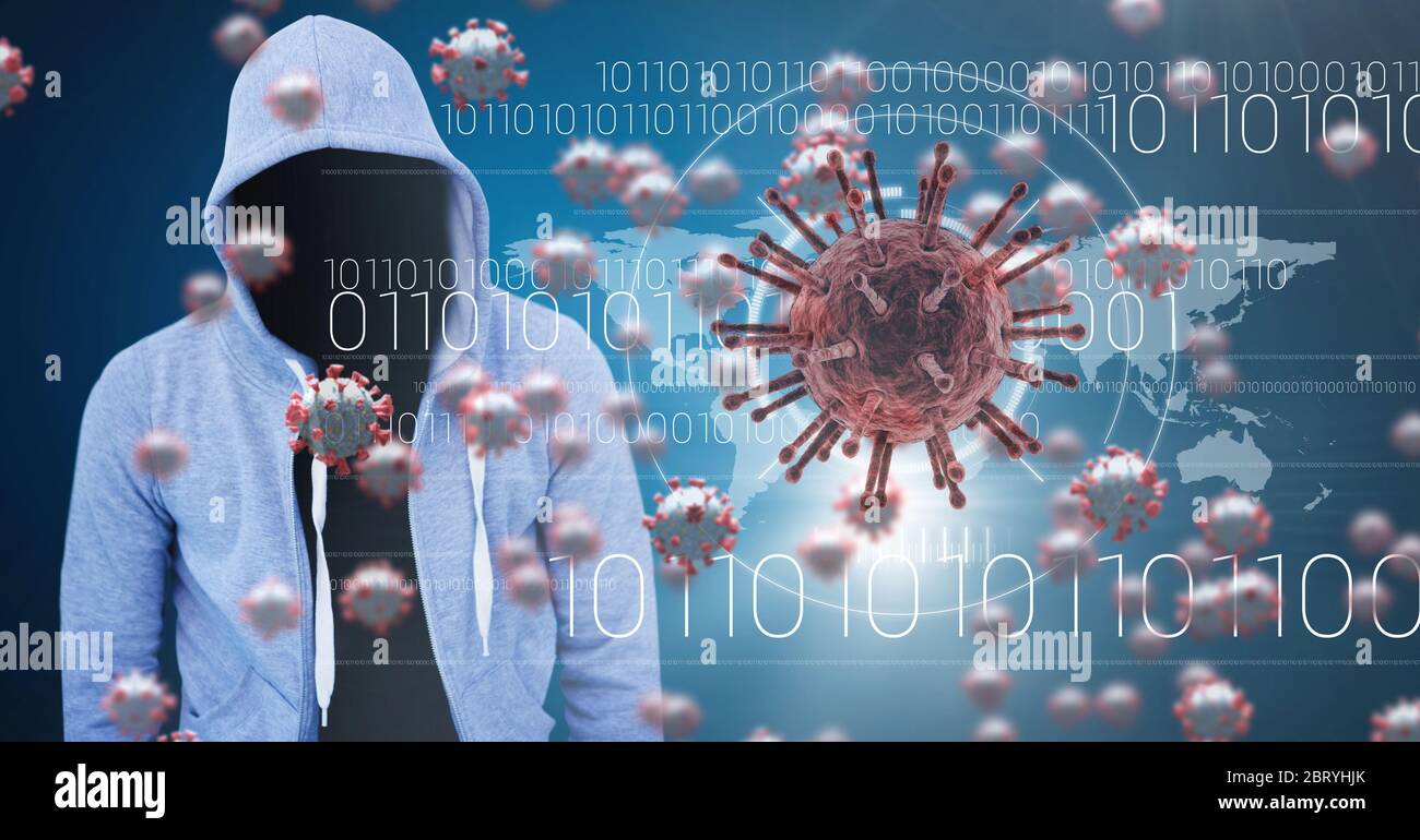 Hacker durante la pandemia del coronavirus covid19 Foto de stock