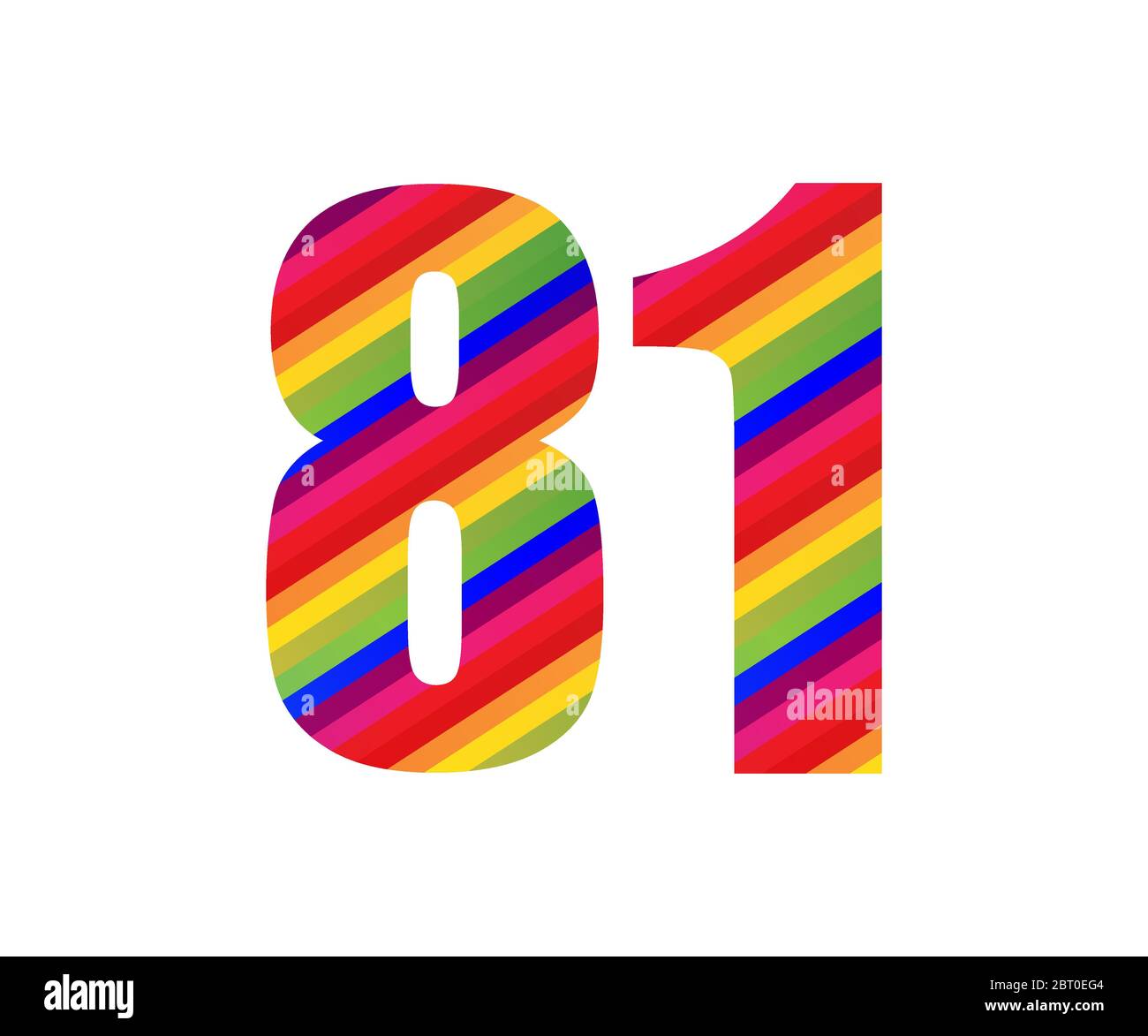 81 número estilo arco iris dígito numérico. Ilustración vectorial de un