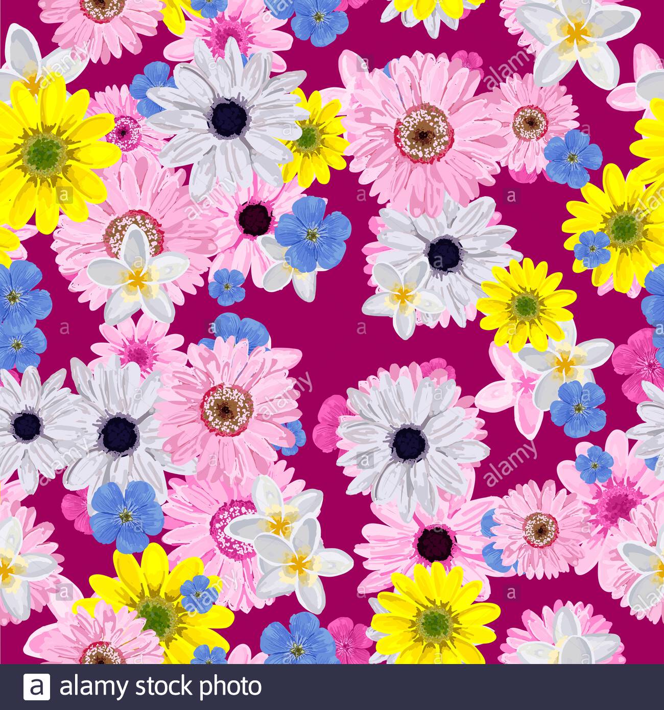 Patron De Flores Sin Costuras Flores Realistas Colores Brillantes De Primavera Fotografia De Stock Alamy