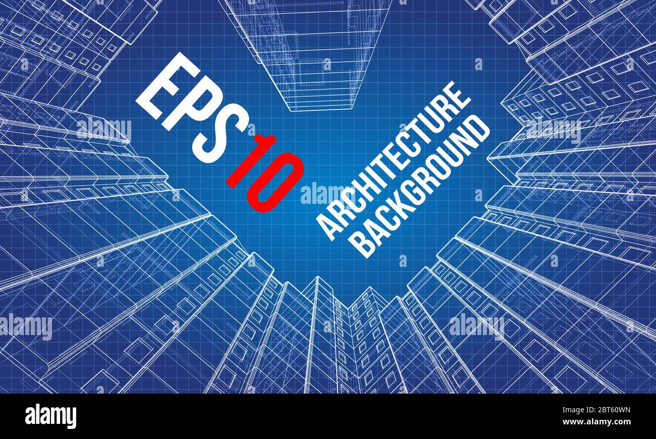Modelo vectorial de estructura alámbrica de un edificio de varios pisos Imagen Vector de stock
