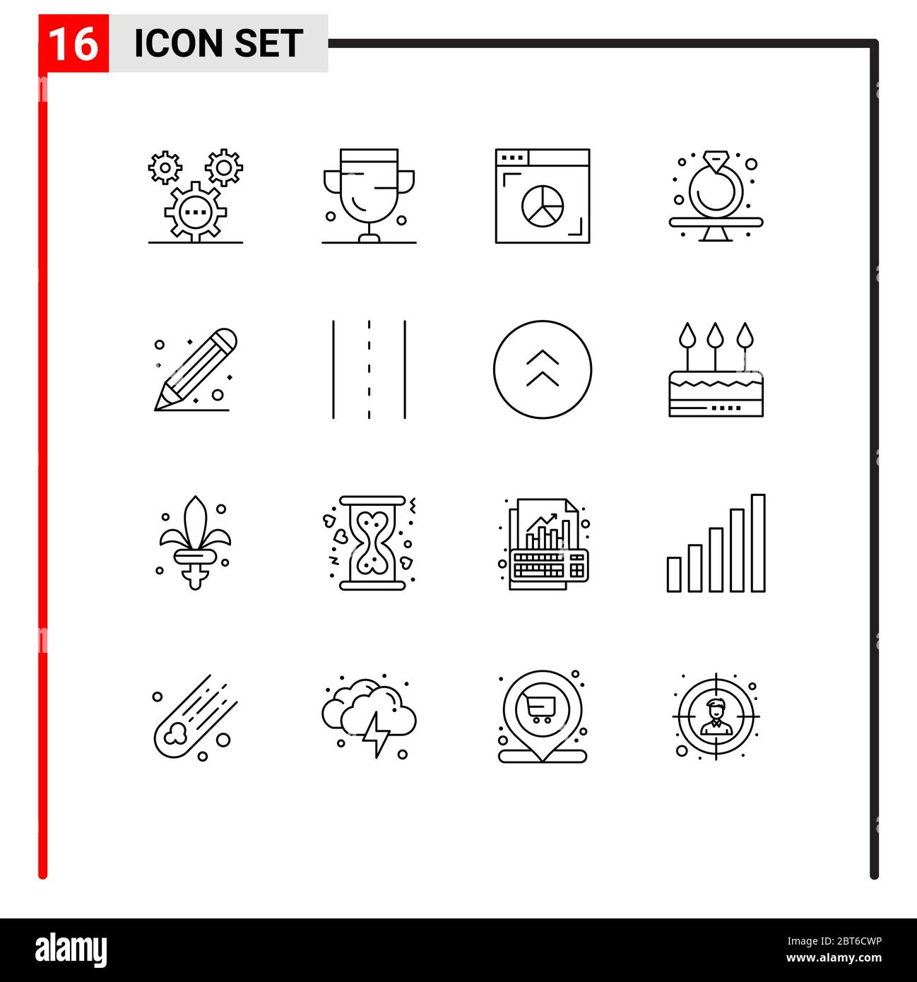 16 interfaz de usuario Esquema Pack de signos y símbolos modernos de anillo, diamante, medalla, presente, Internet elementos de diseño vectorial editables Ilustración del Vector