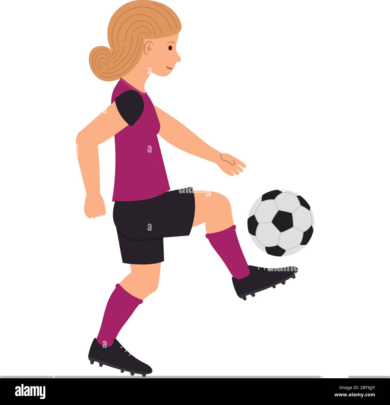 Niña adolescente jugando al fútbol, niña patea una ilustración vectorial de  pelota de fútbol en estilo de dibujos animados Imagen Vector de stock -  Alamy