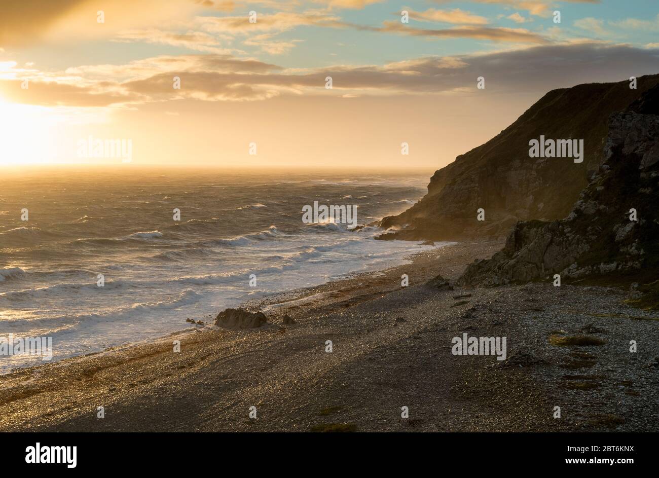 Playa de St Ninian al atardecer, Whithorn, Costa de Machars, Galloway Foto de stock