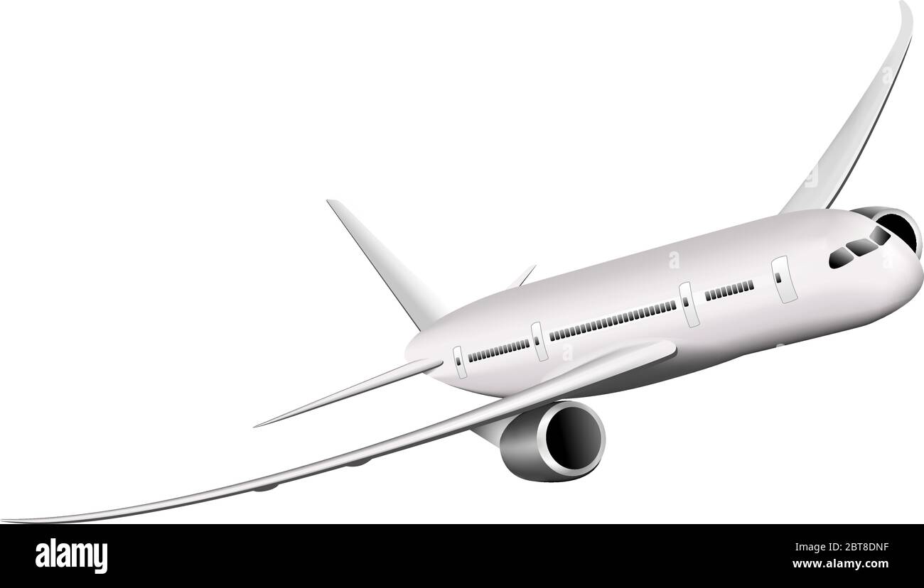 Avión de pasajeros sobre fondo blanco. Aire acondicionado grande y moderno. Ilustración del Vector