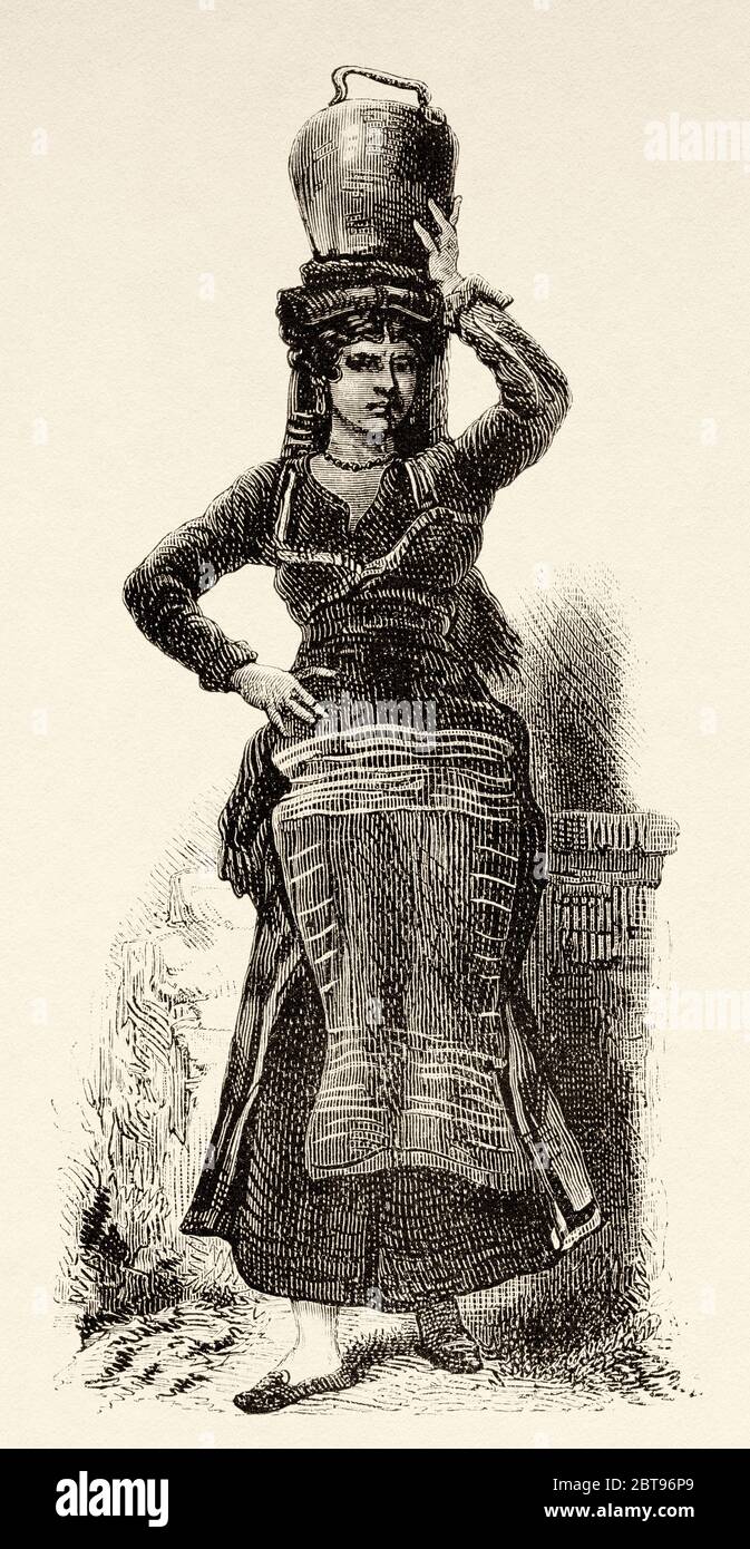 Mujer de un pueblo con trajes típicos, Roma. Italia, Europa. Viaje a Roma  por Francis Wey siglo XIX Fotografía de stock - Alamy