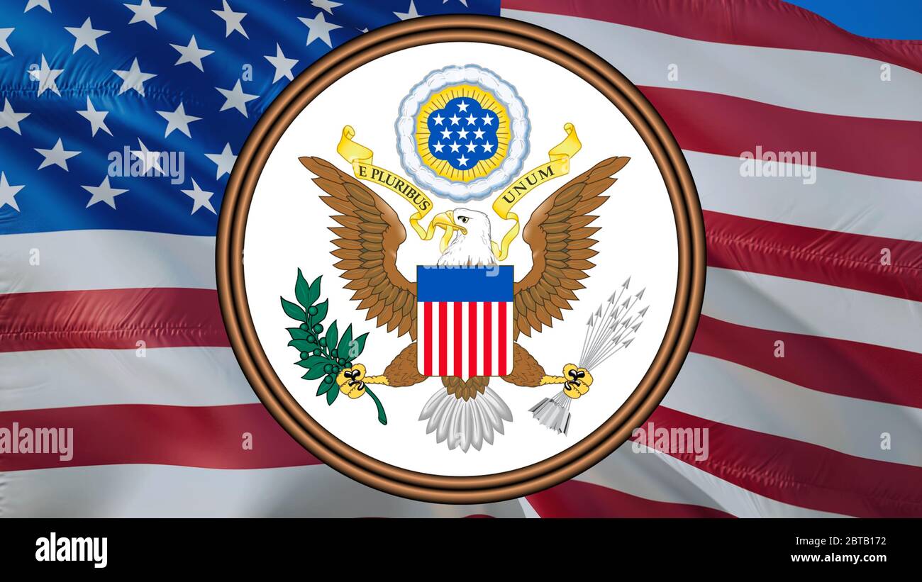 Gran Sello de los Estados Unidos. Símbolo Nacional de Águila negrita  Americana. Águila americana, renderizado en 3d. Bandera de . Y signo  de la Casa Blanca. Concepto político Fotografía de stock -