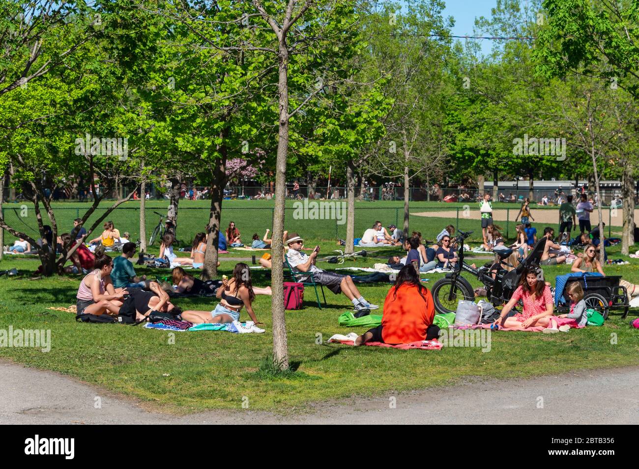 Montreal, CA - 23 Mayo 2020 : personas que se reúnen durante la pandemia del Coronavirus en el Parque Laurier Foto de stock