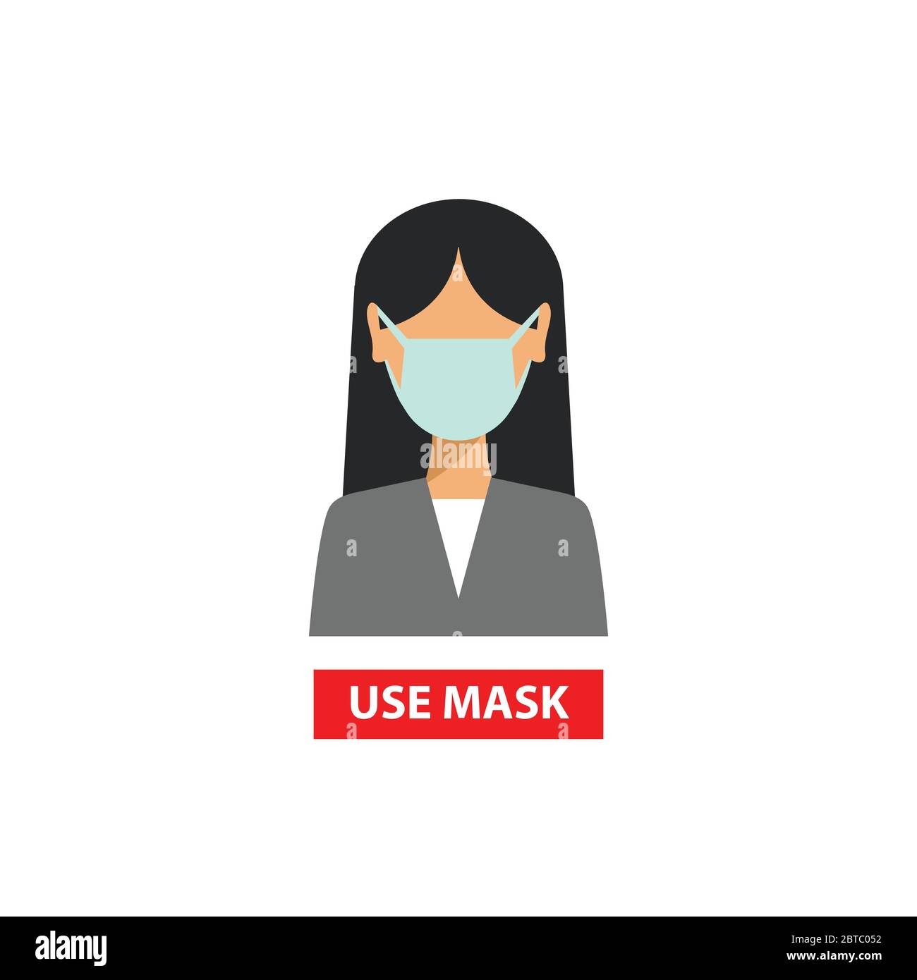 Mujer llevar máscara vector. Vector Wear Máscara facial signo para las mujeres. Señal de advertencia recomienda el uso de máscara protectora para prevenir la infección por virus Ilustración del Vector