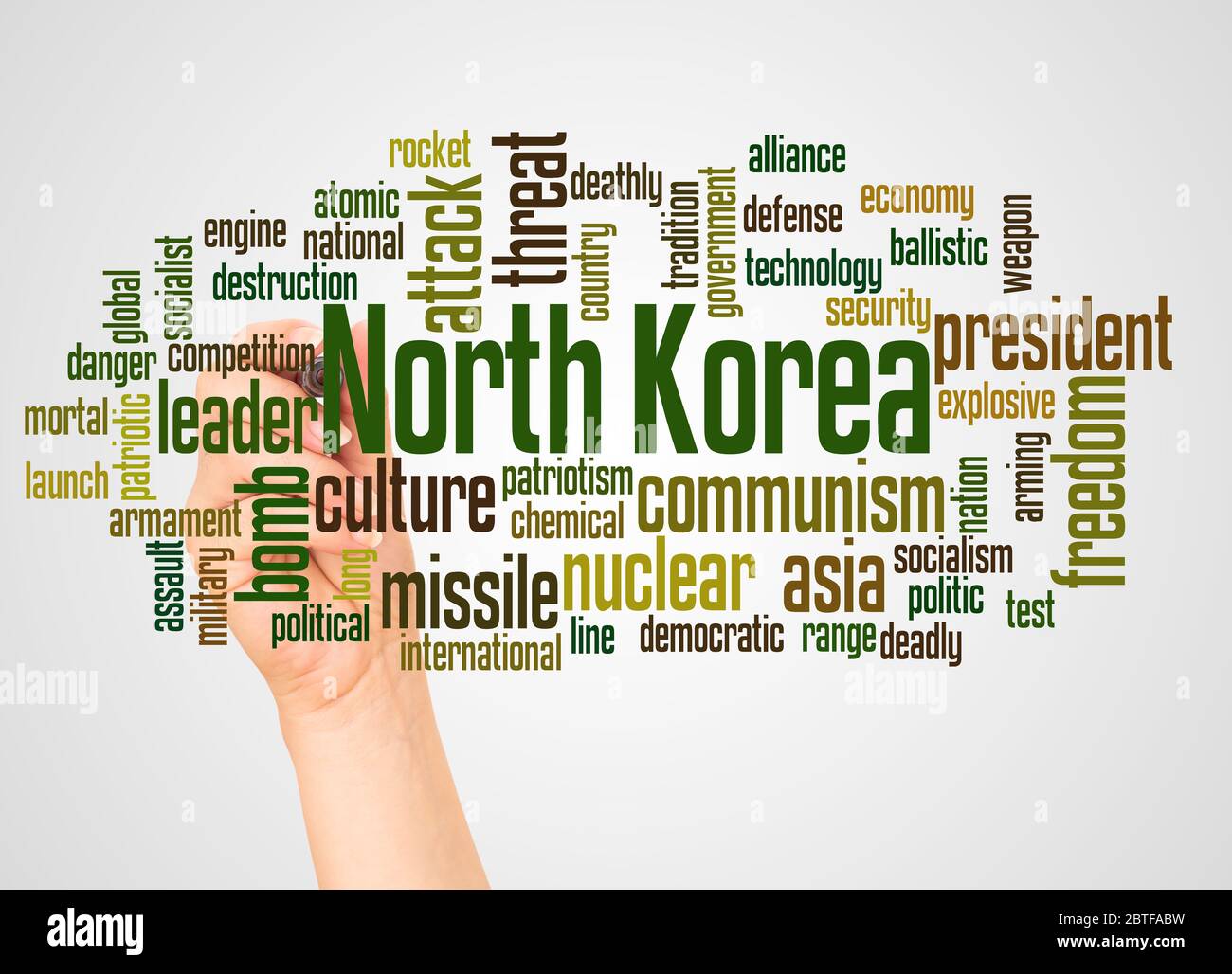 Corea del Norte palabra nube y mano con el concepto de marcador sobre fondo  blanco Fotografía de stock - Alamy