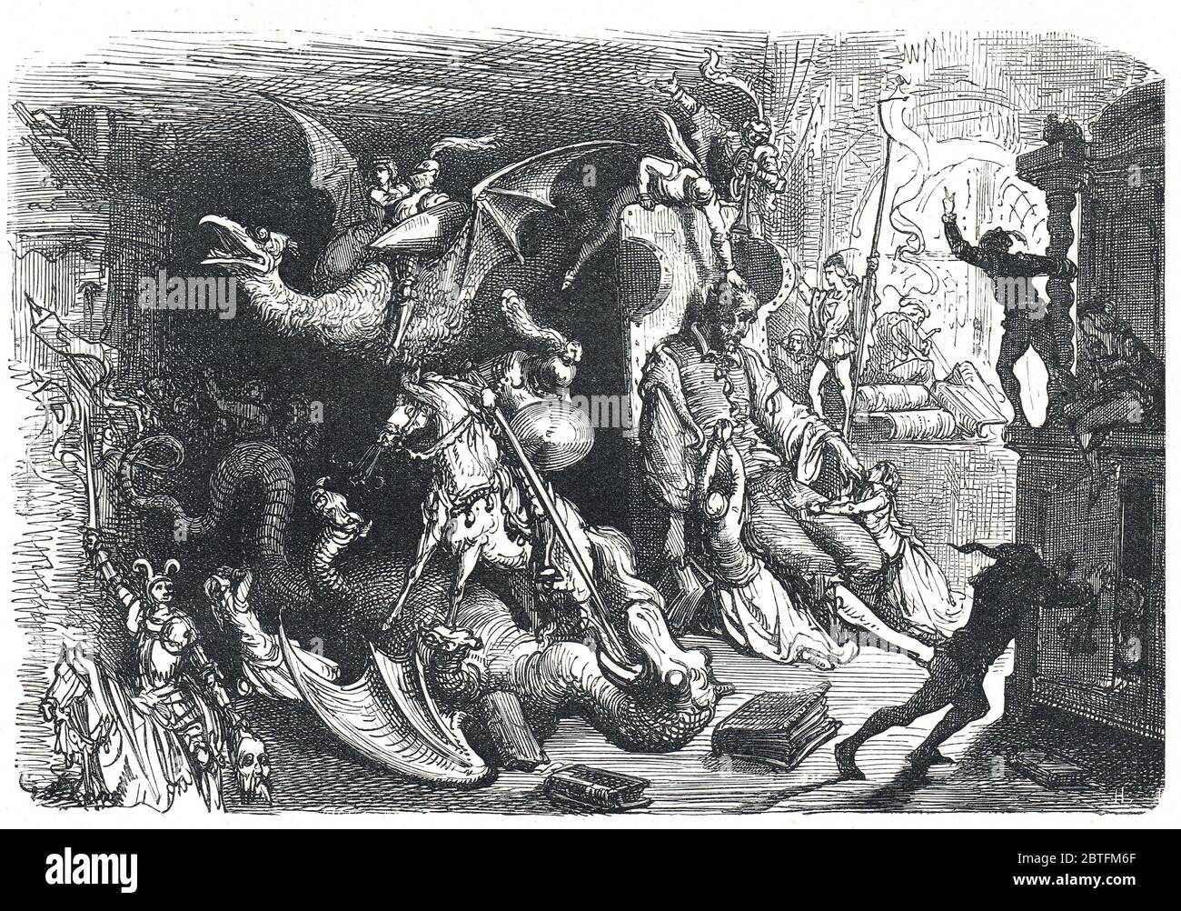Don Quijote soñando. Ilustración del capítulo 1 por Gustave Dore Foto de stock