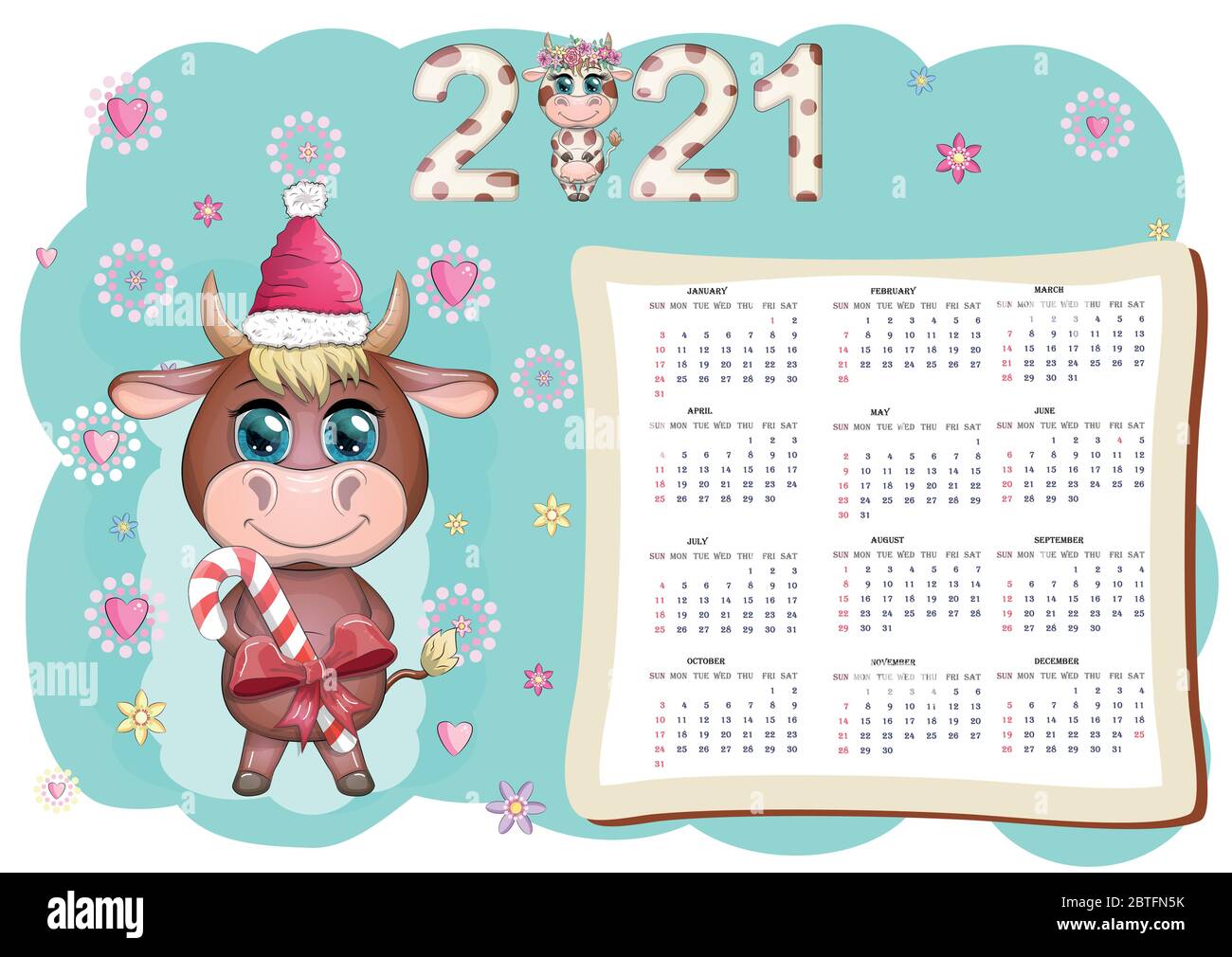 Calendario De Buey Blanco O Planificador Para 2021 Con Toro De Dibujos Animados Simbolo De Ano Nuevo Portada Y 12 Mensuales Imagen Vector De Stock Alamy calendario 2021 con dibujos