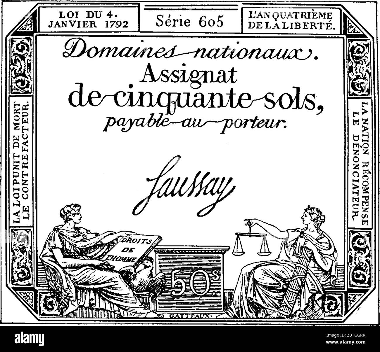 Durante la revolución francesa se utilizó un assignat que era un instrumento  monetario, dibujo de línea vintage o ilustración de grabado Imagen Vector  de stock - Alamy